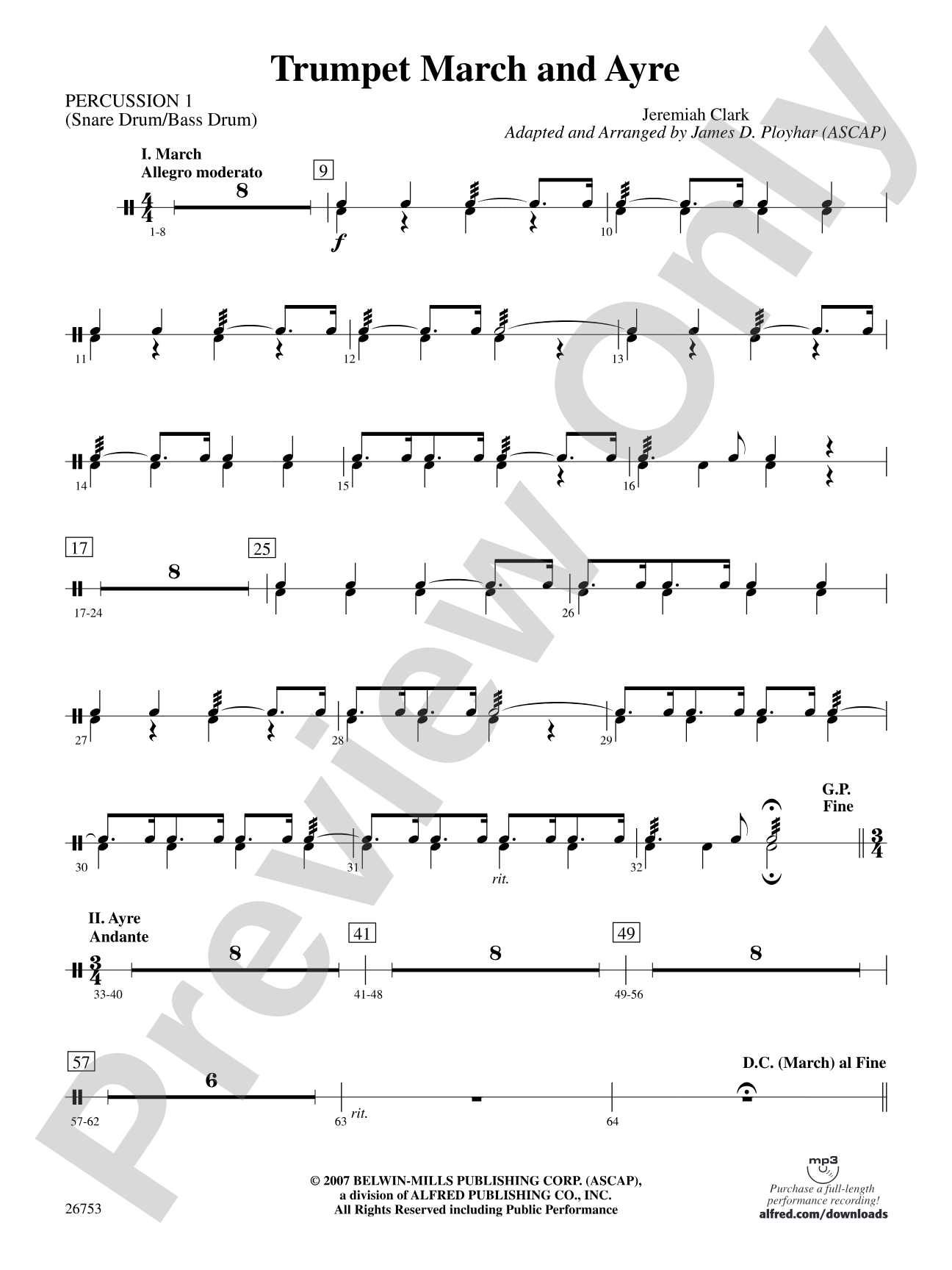 Trumpet March and Ayre: 1st Percussion