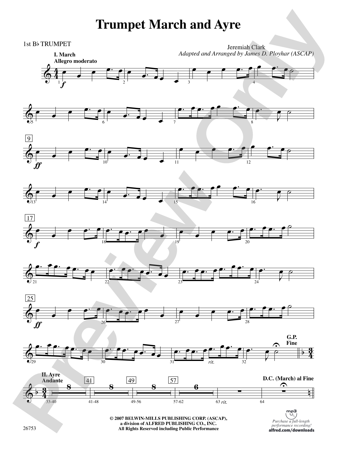 Trumpet March and Ayre: 1st B-flat Trumpet