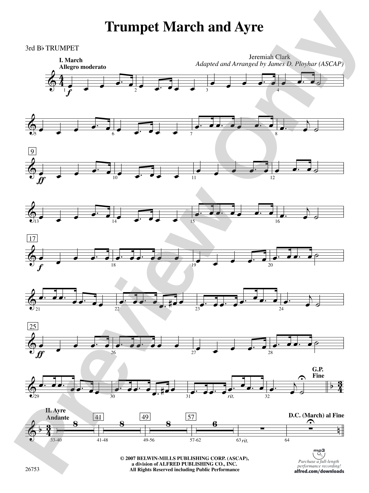 Trumpet March and Ayre: 3rd B-flat Trumpet