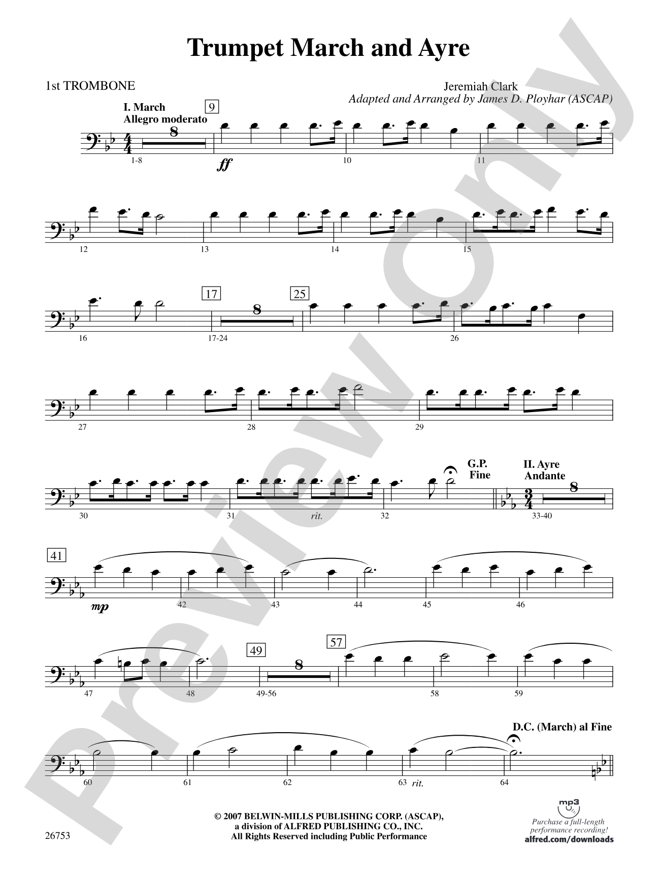 Trumpet March and Ayre: 1st Trombone