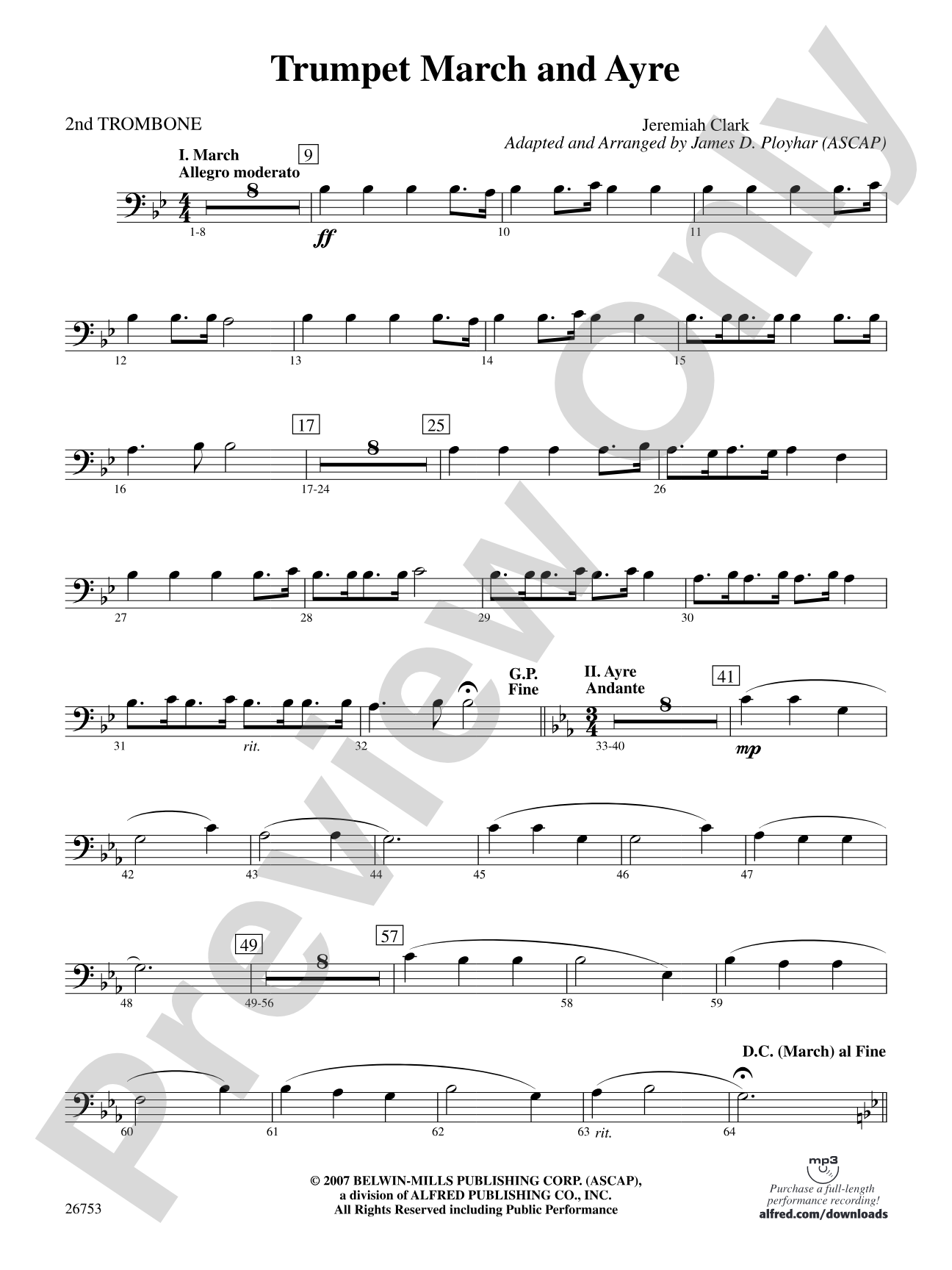 Trumpet March and Ayre: 2nd Trombone