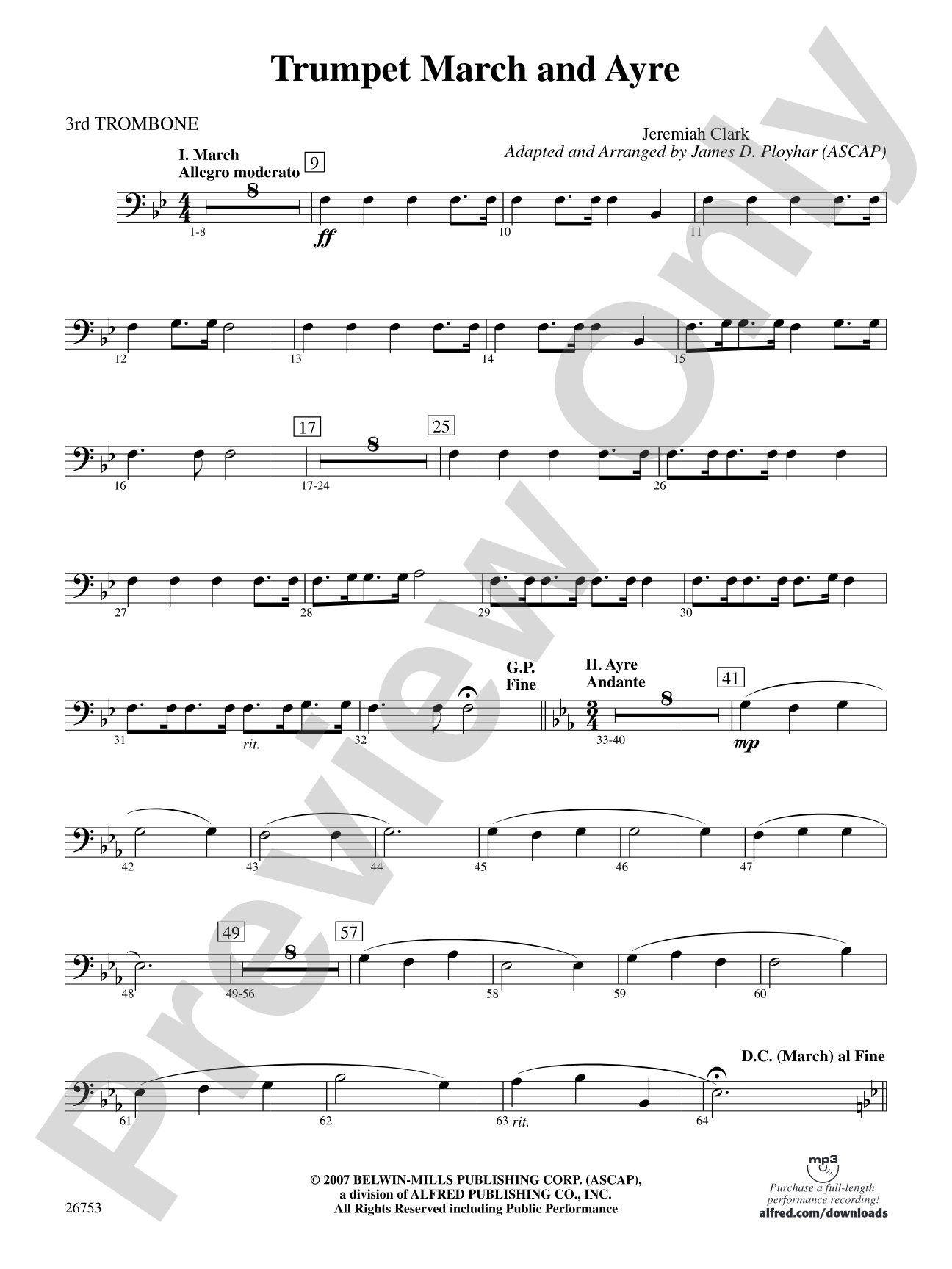 Trumpet March and Ayre: 3rd Trombone