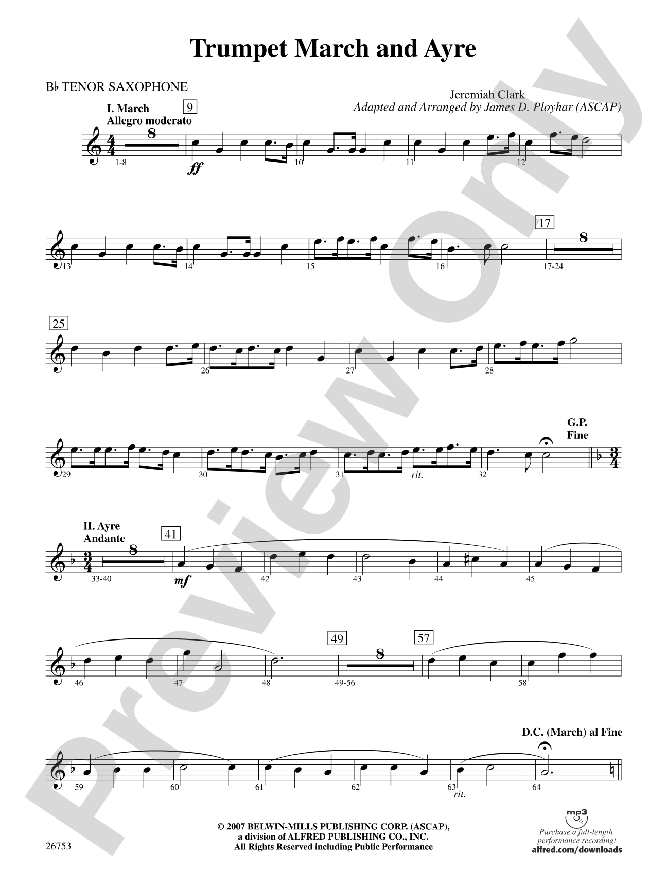 Trumpet March and Ayre: B-flat Tenor Saxophone