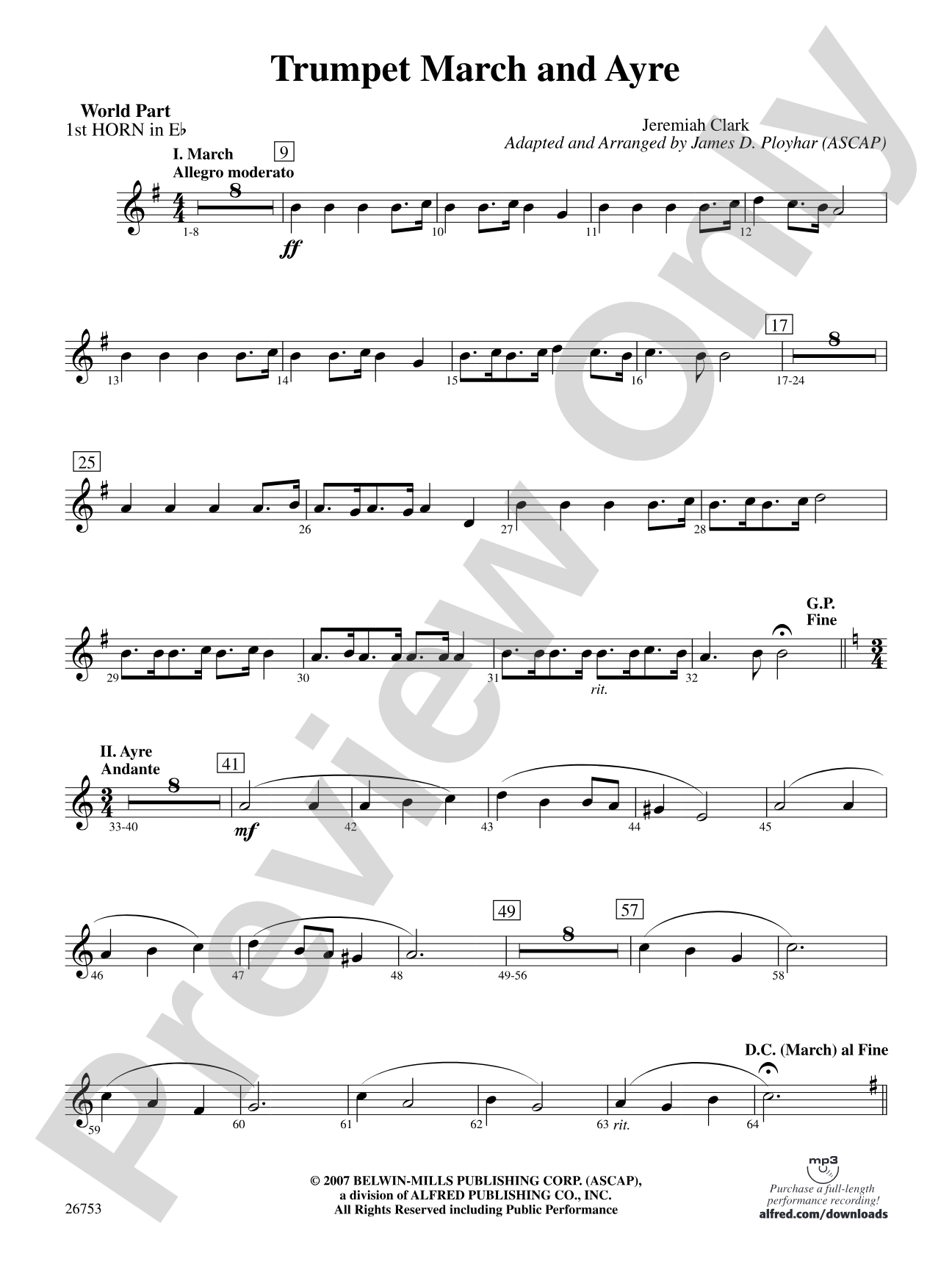 Trumpet March and Ayre: (wp) 1st Horn in E-flat