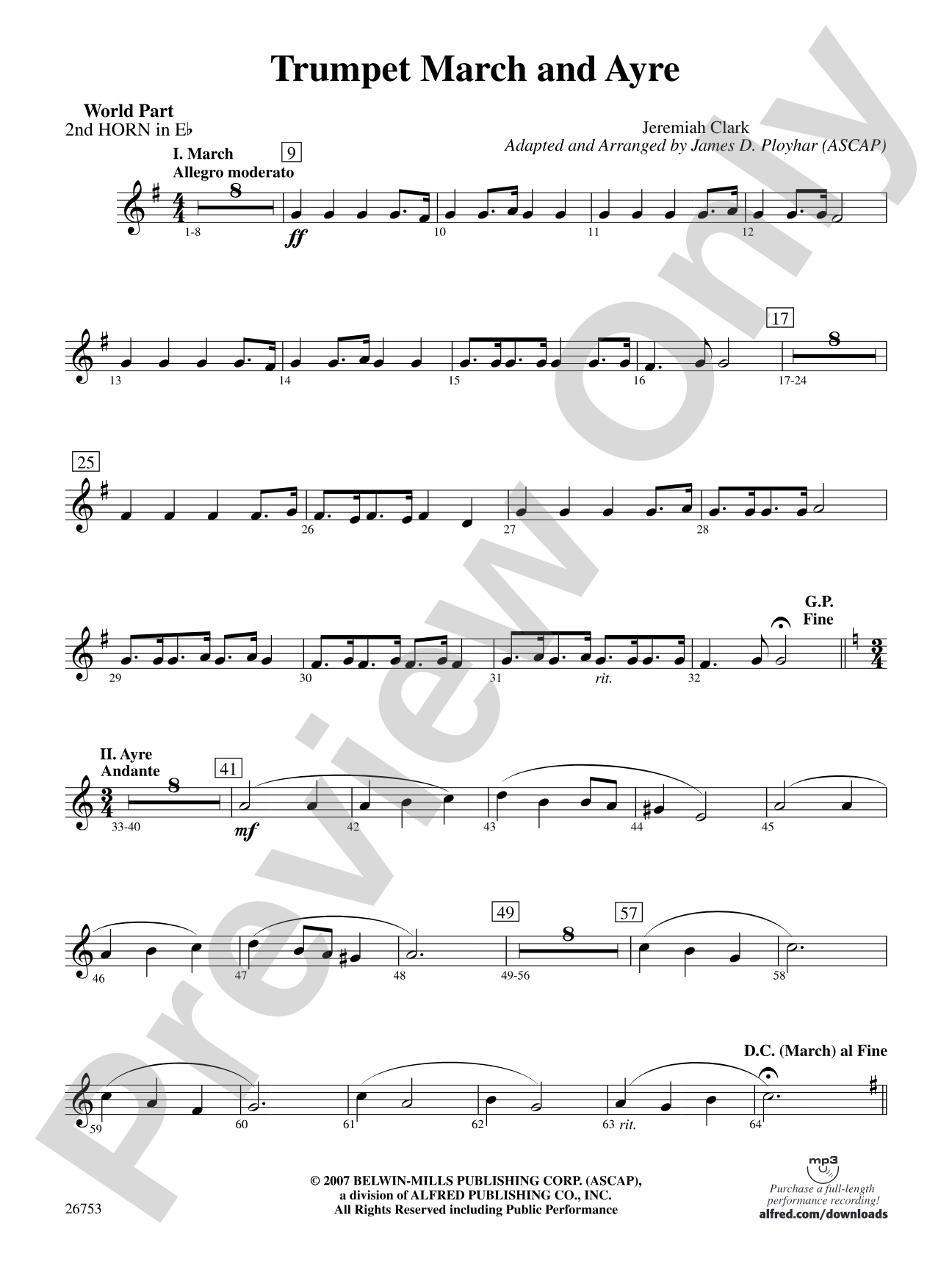 Trumpet March and Ayre: (wp) 2nd Horn in E-flat