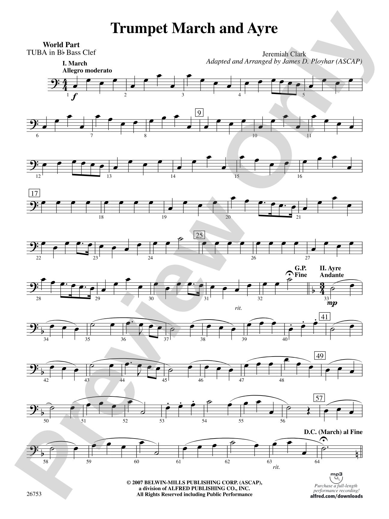 Trumpet March and Ayre: (wp) B-flat Tuba B.C.