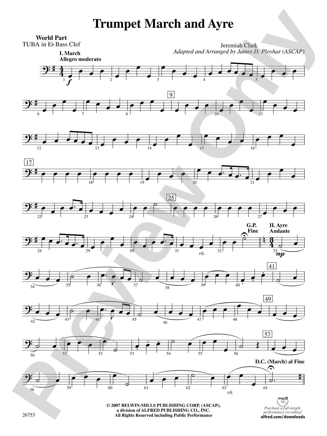 Trumpet March and Ayre: (wp) E-flat Tuba B.C.