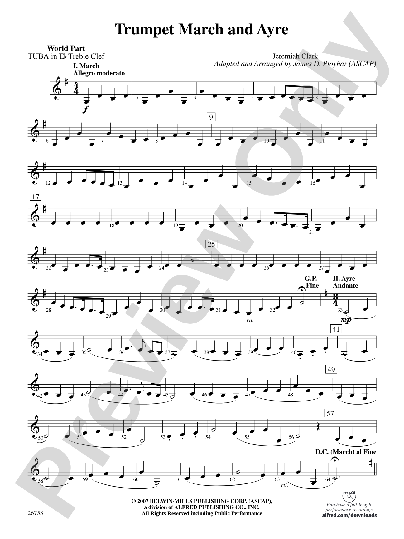Trumpet March and Ayre: (wp) E-flat Tuba T.C.
