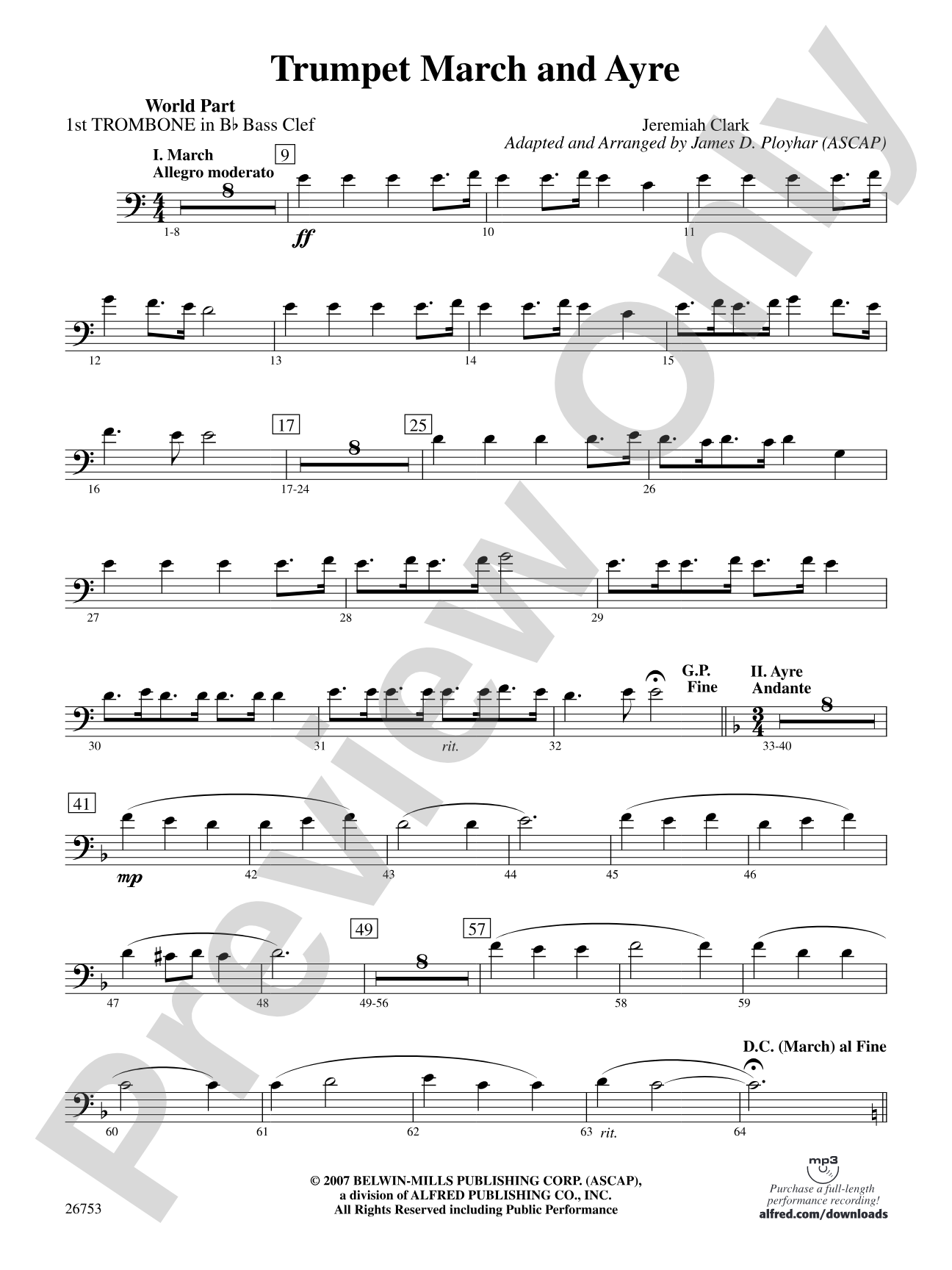 Trumpet March and Ayre: (wp) 1st B-flat Trombone B.C.