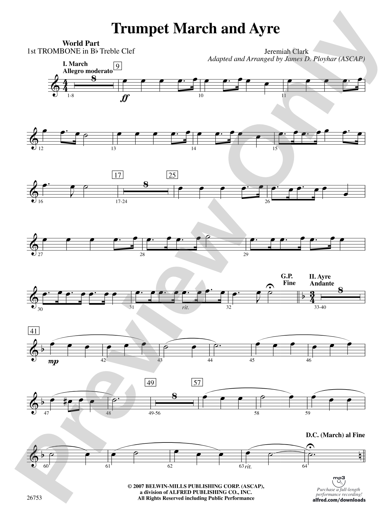 Trumpet March and Ayre: (wp) 1st B-flat Trombone T.C.