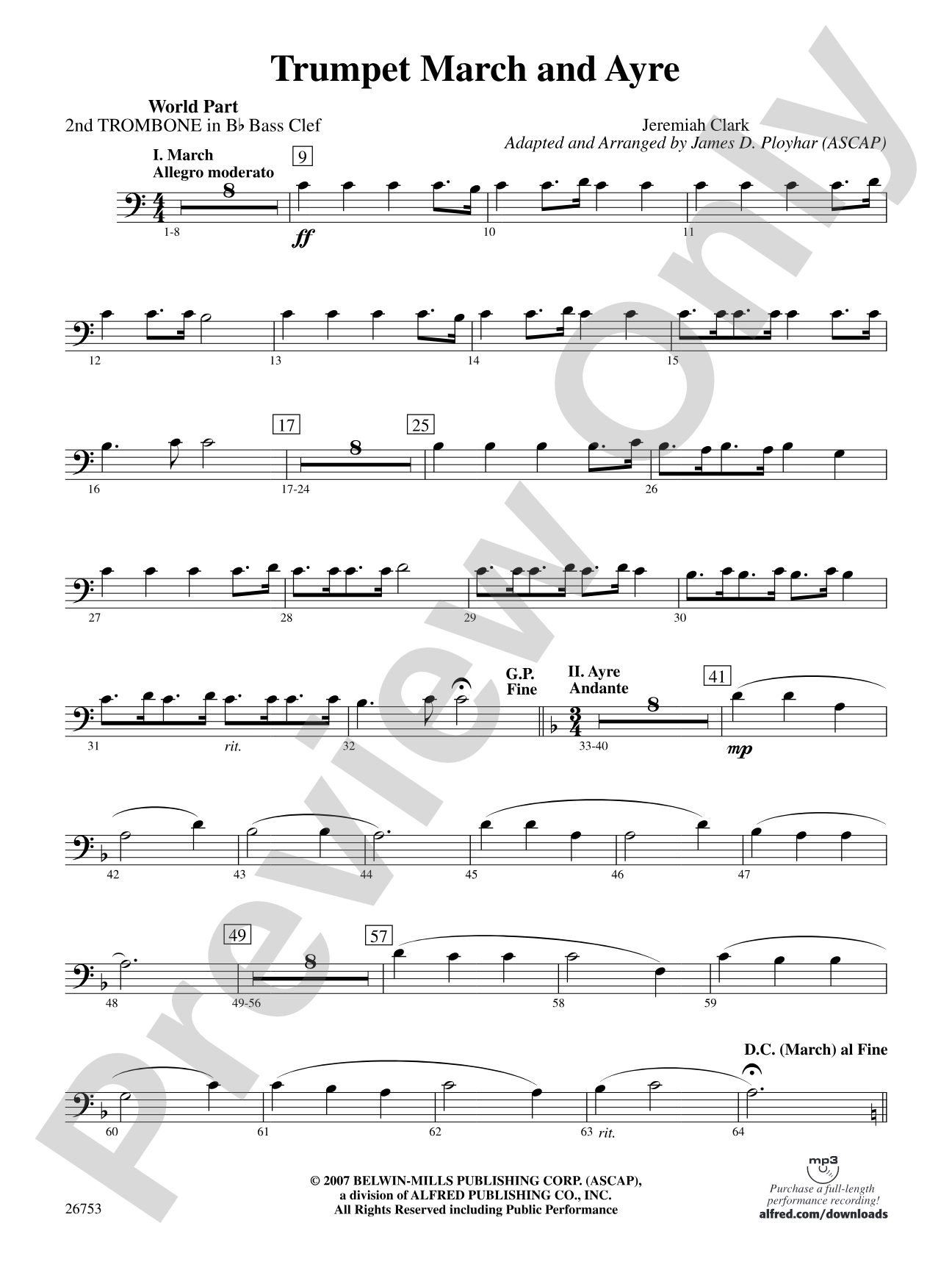 Trumpet March and Ayre: (wp) 2nd B-flat Trombone B.C.
