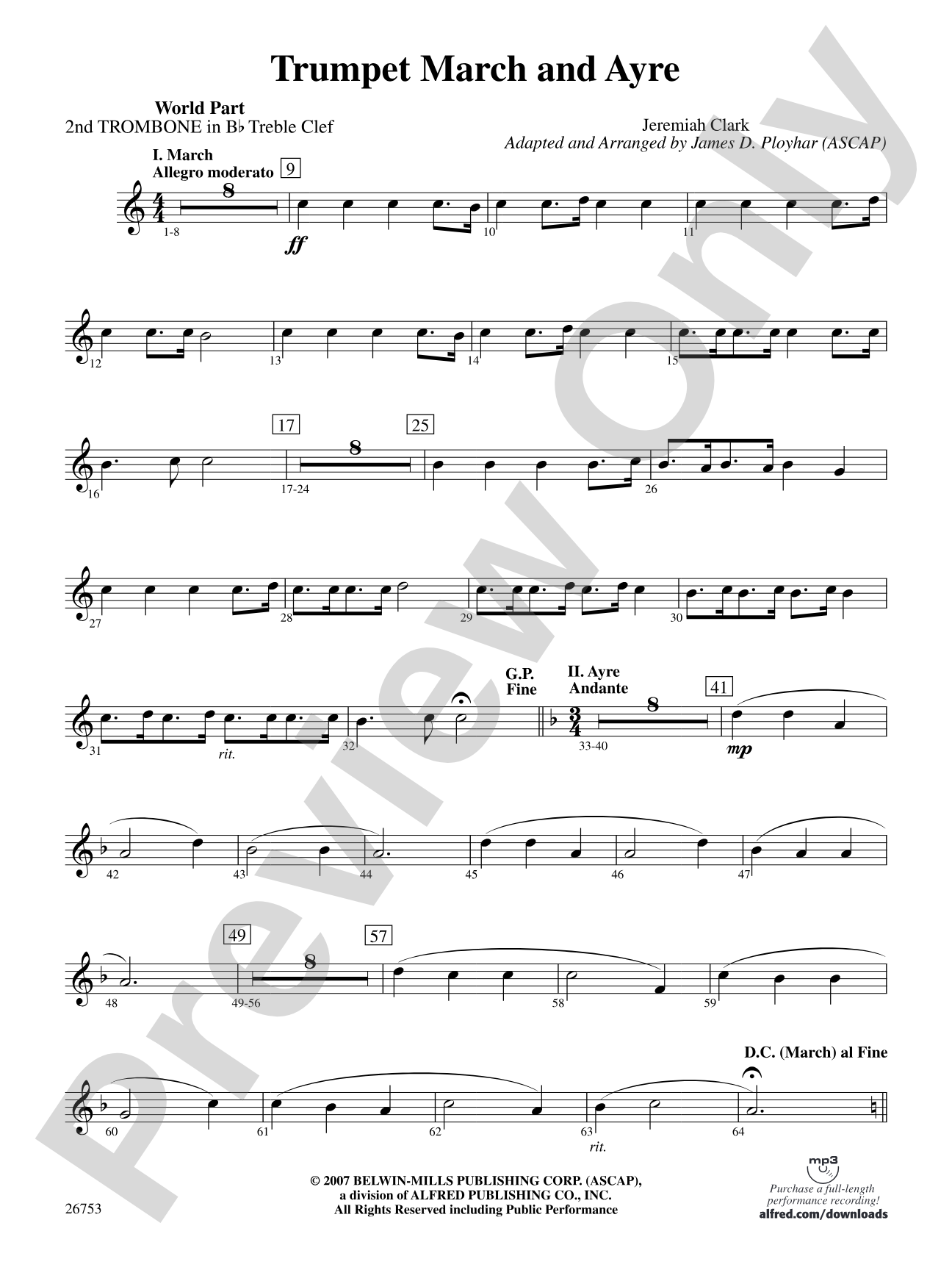 Trumpet March and Ayre: (wp) 2nd B-flat Trombone T.C.