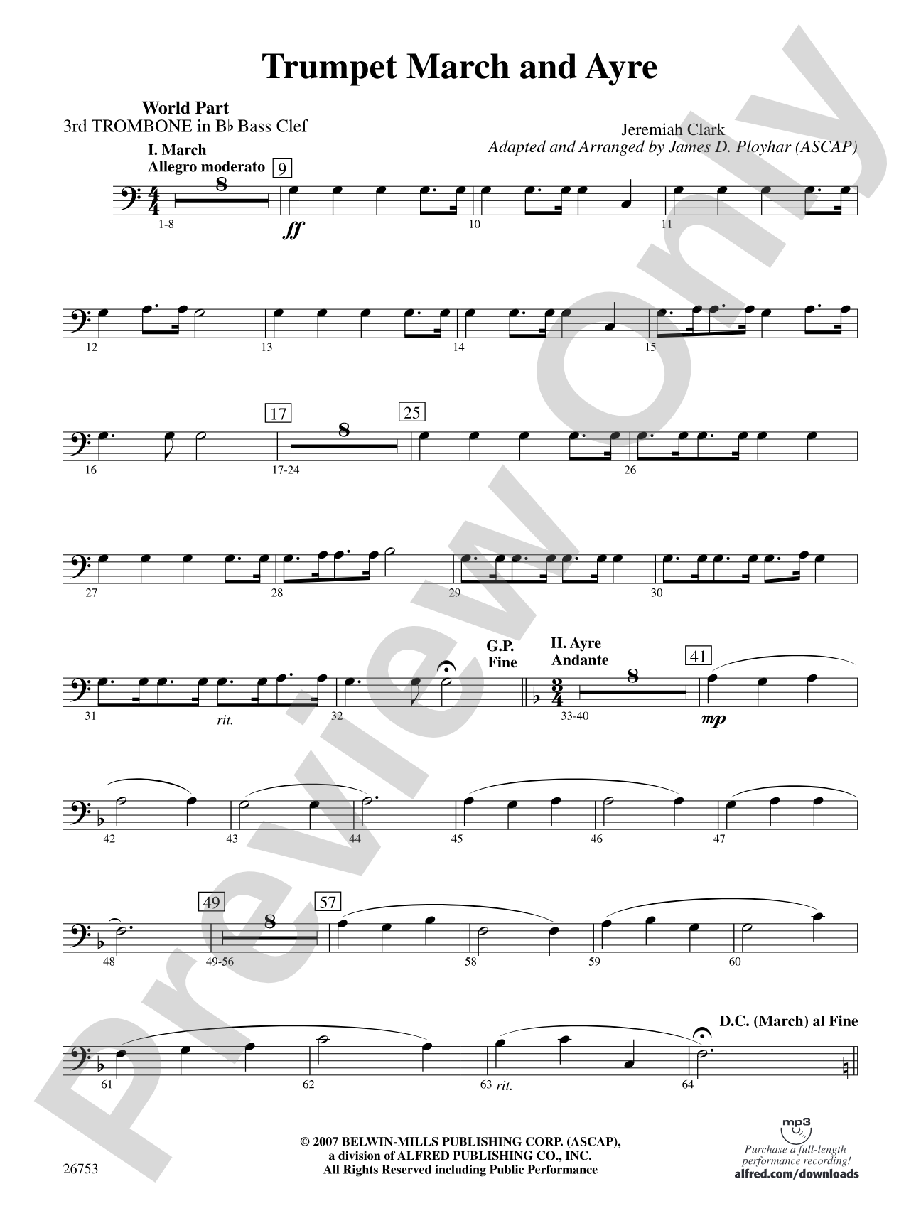 Trumpet March and Ayre: (wp) 3rd B-flat Trombone B.C.