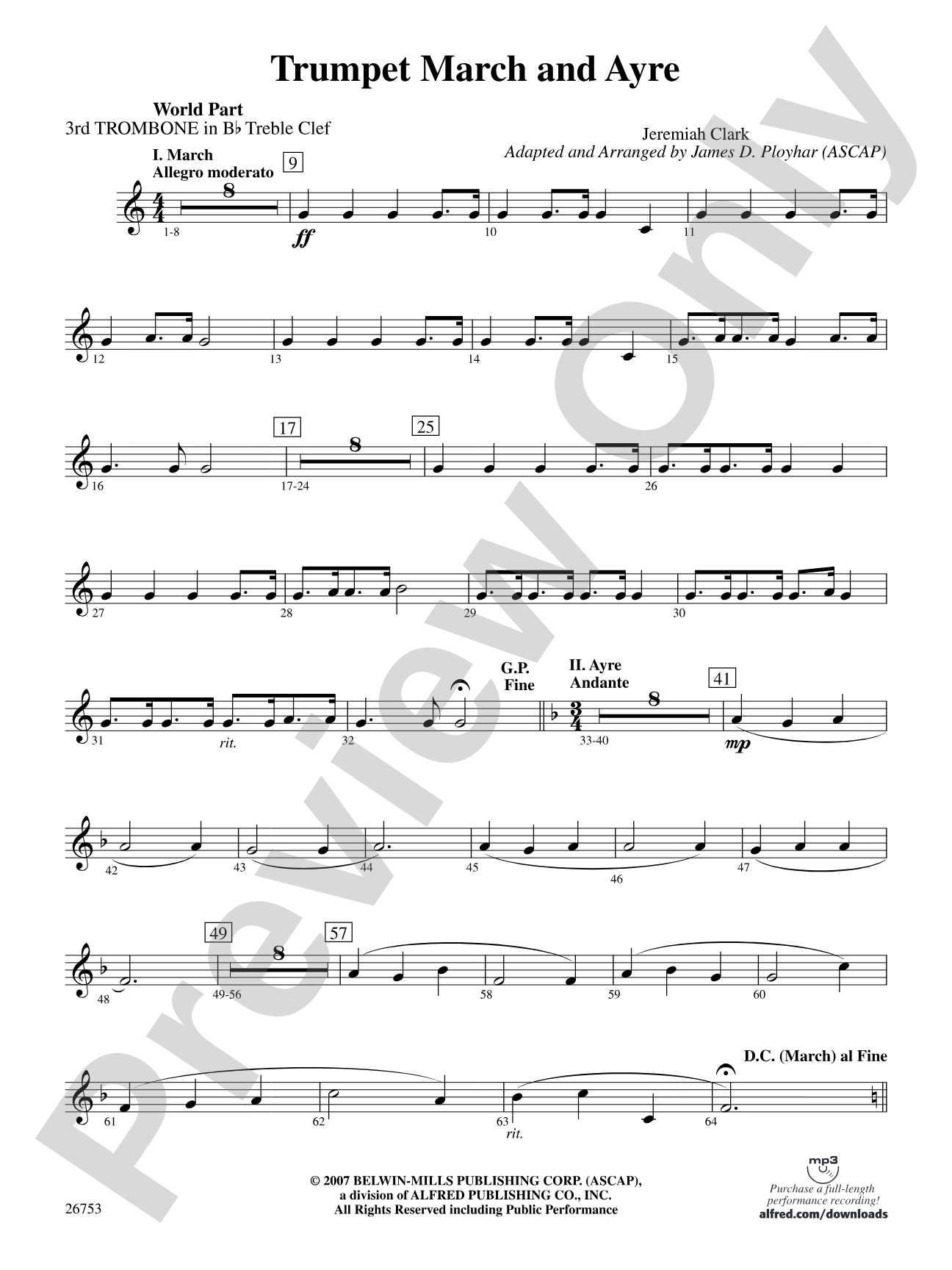 Trumpet March and Ayre: (wp) 3rd B-flat Trombone T.C.