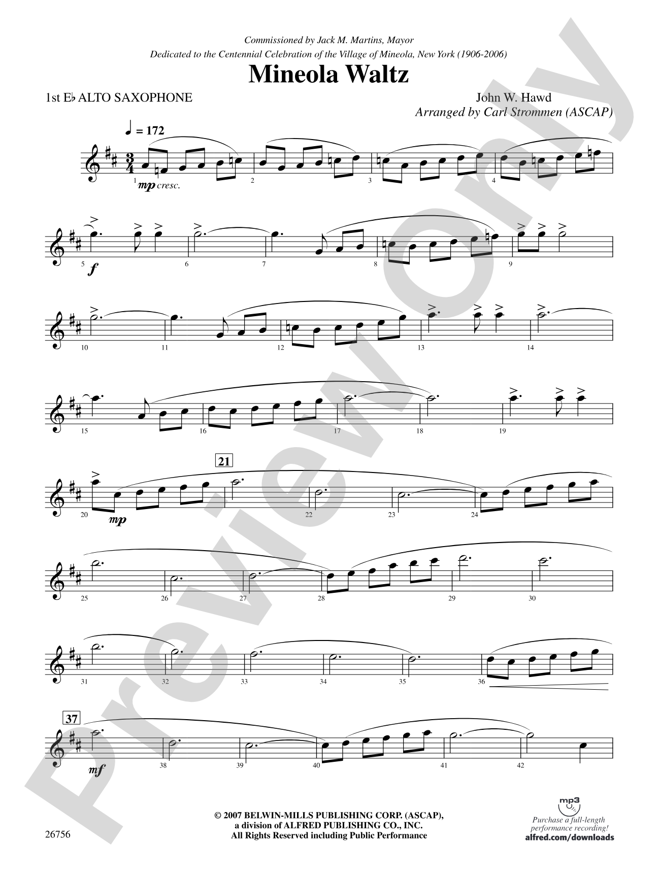 Mineola Waltz: E-flat Alto Saxophone