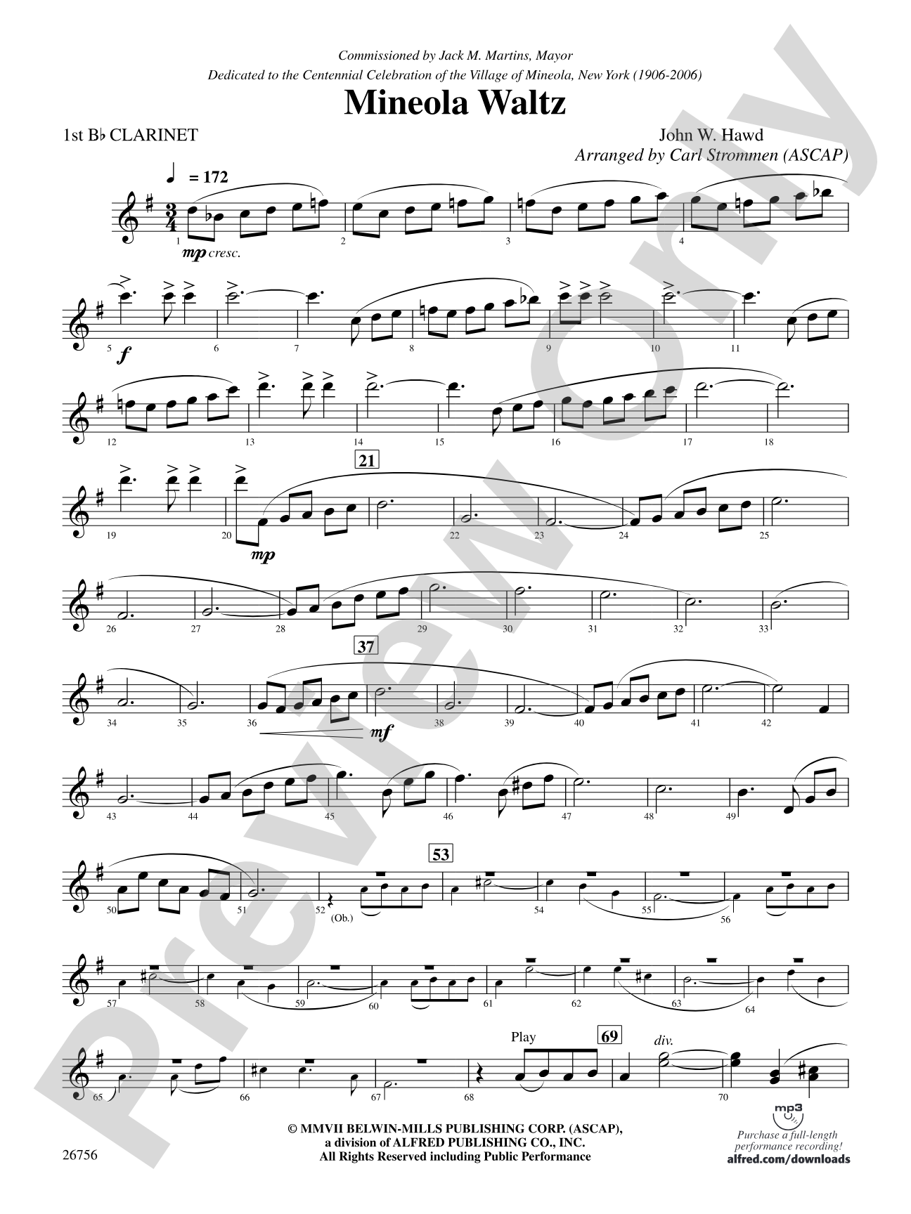 Mineola Waltz: 1st B-flat Clarinet