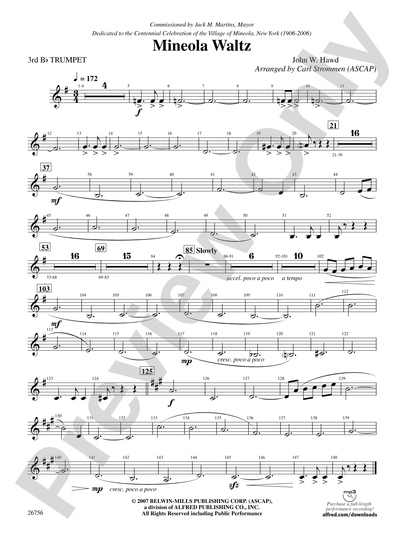 Mineola Waltz: 3rd B-flat Trumpet