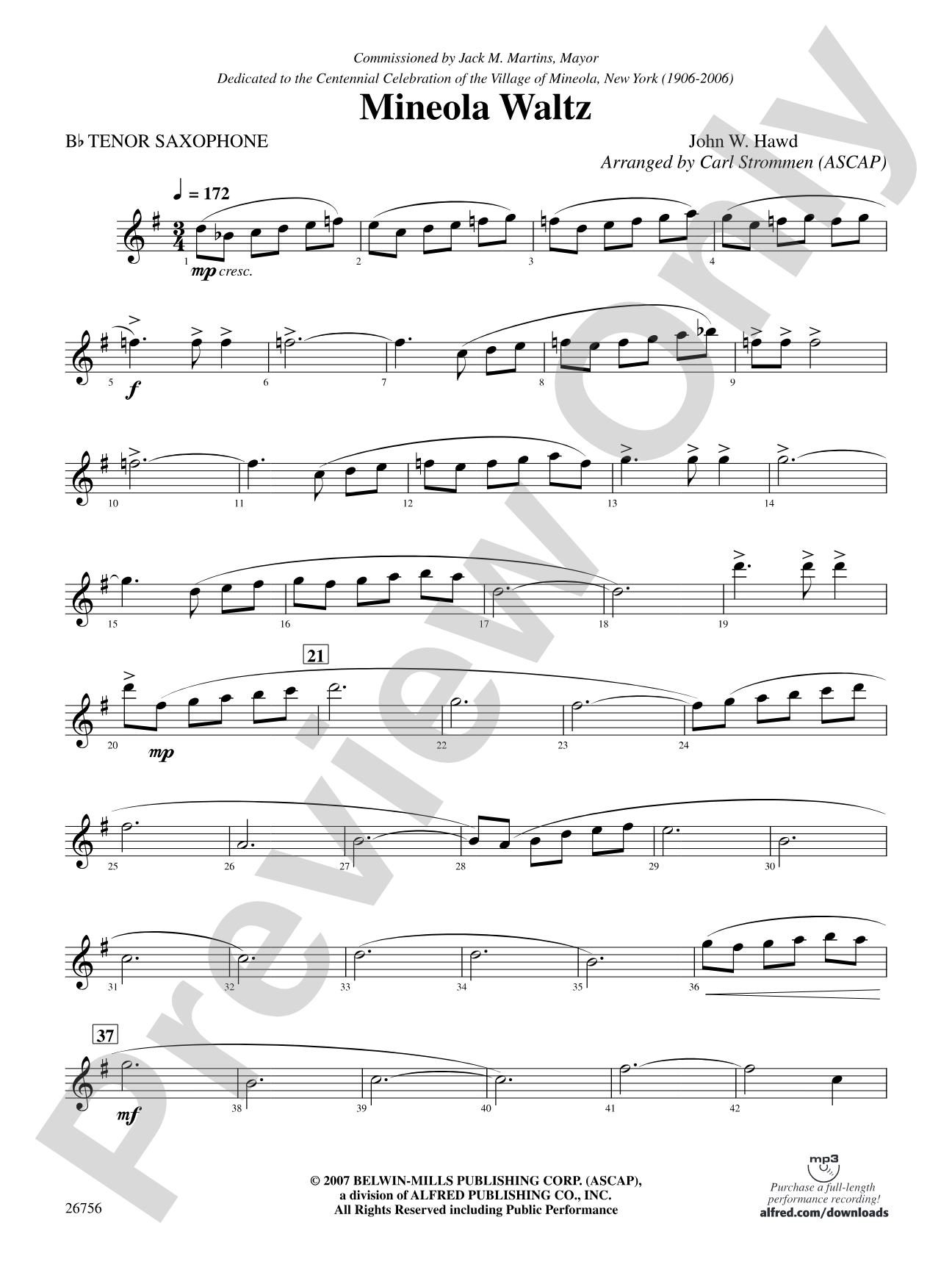 Mineola Waltz: B-flat Tenor Saxophone