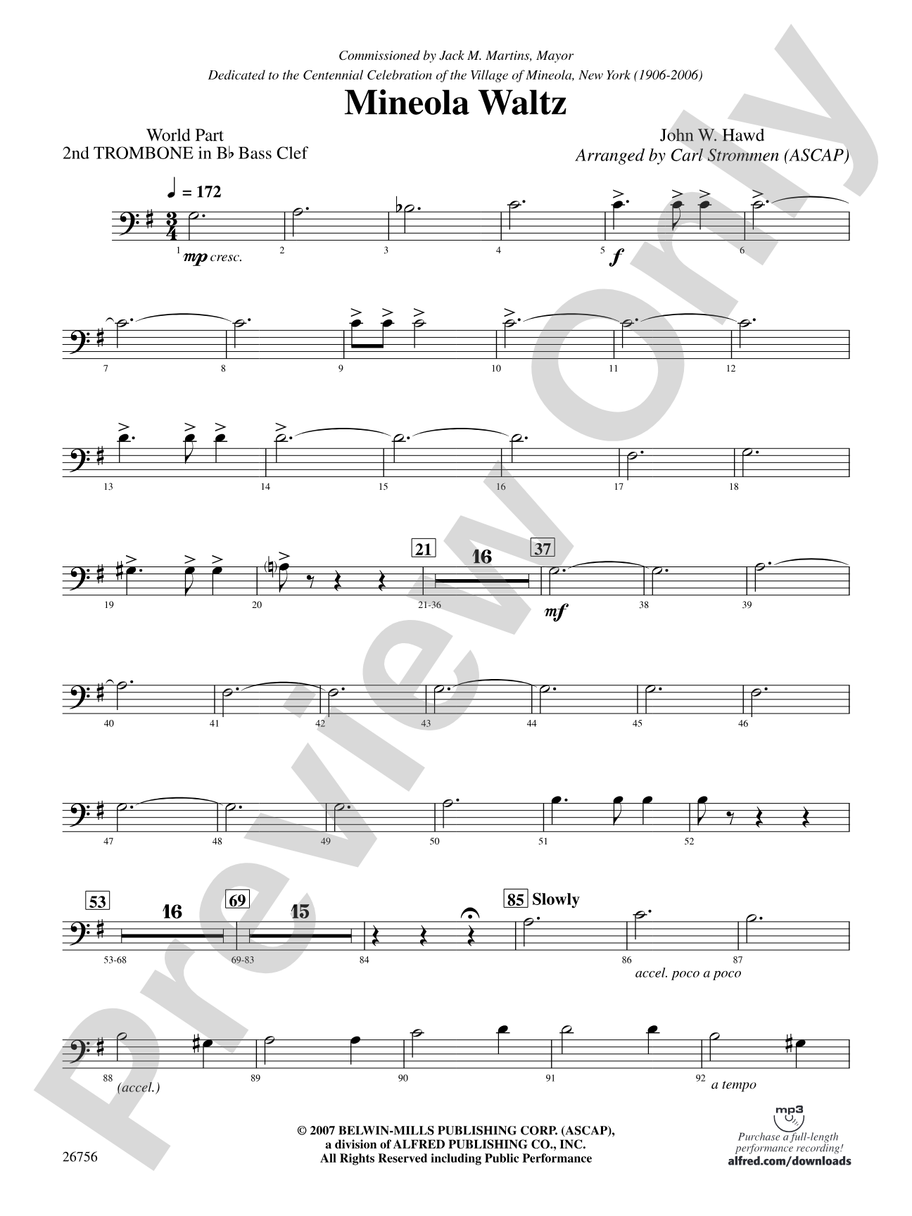 Mineola Waltz: (wp) 2nd B-flat Trombone B.C.