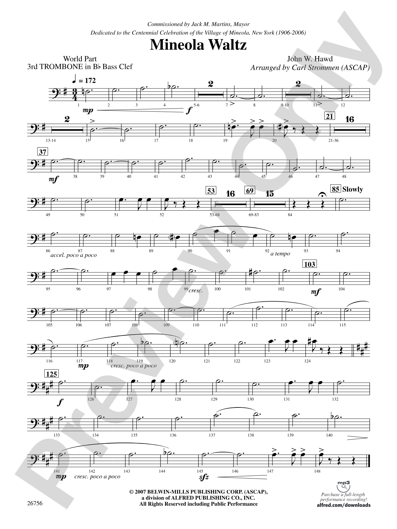 Mineola Waltz: (wp) 3rd B-flat Trombone B.C.