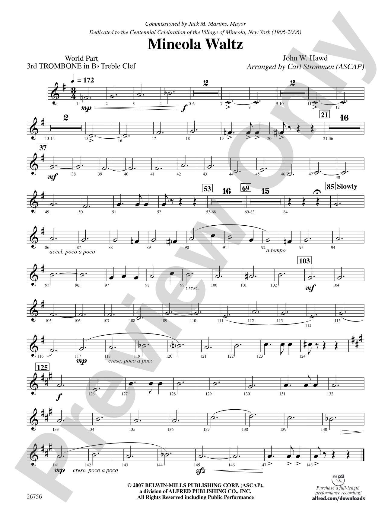 Mineola Waltz: (wp) 3rd B-flat Trombone T.C.