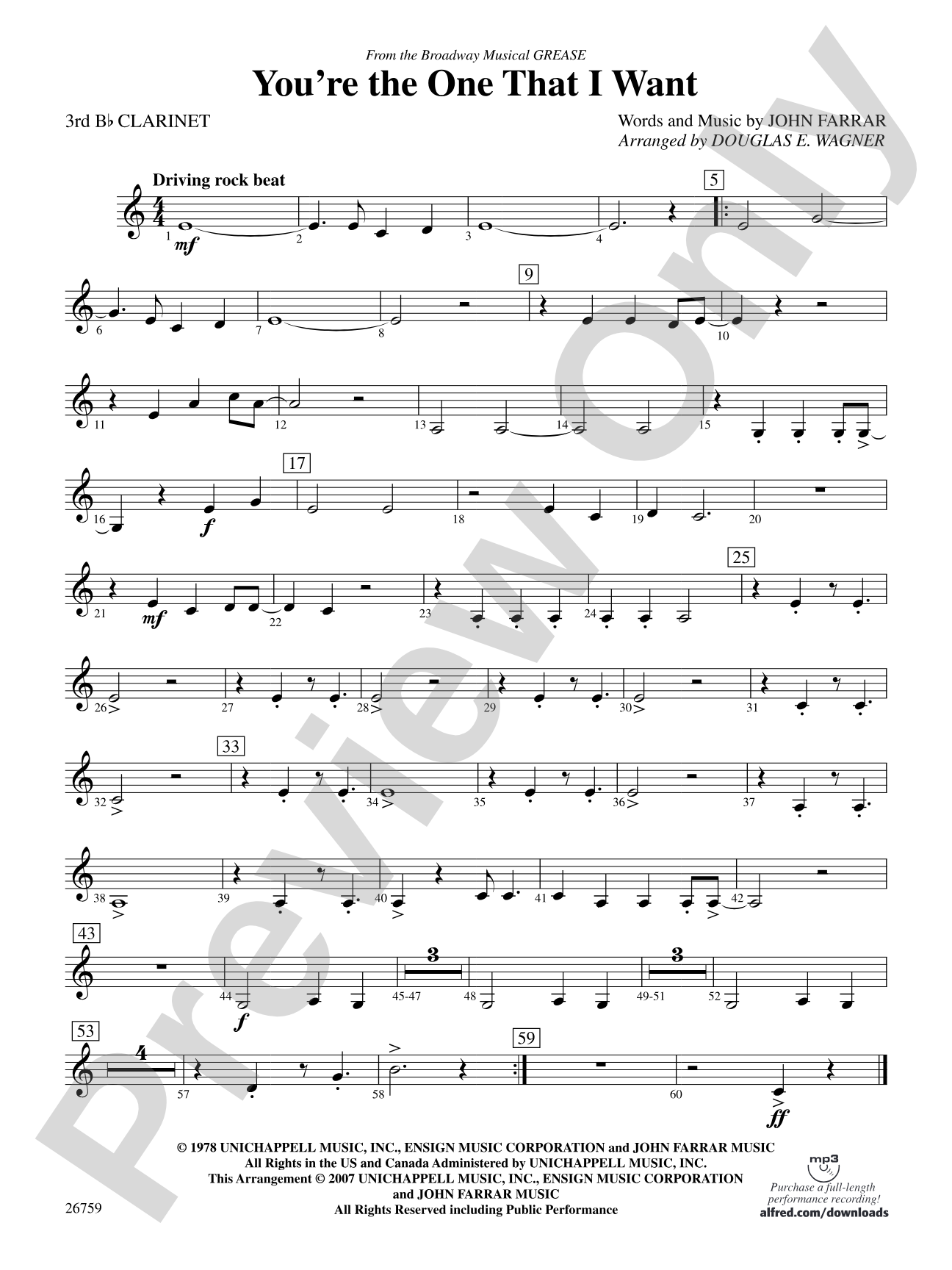 You're the One That I Want: 3rd B-flat Clarinet