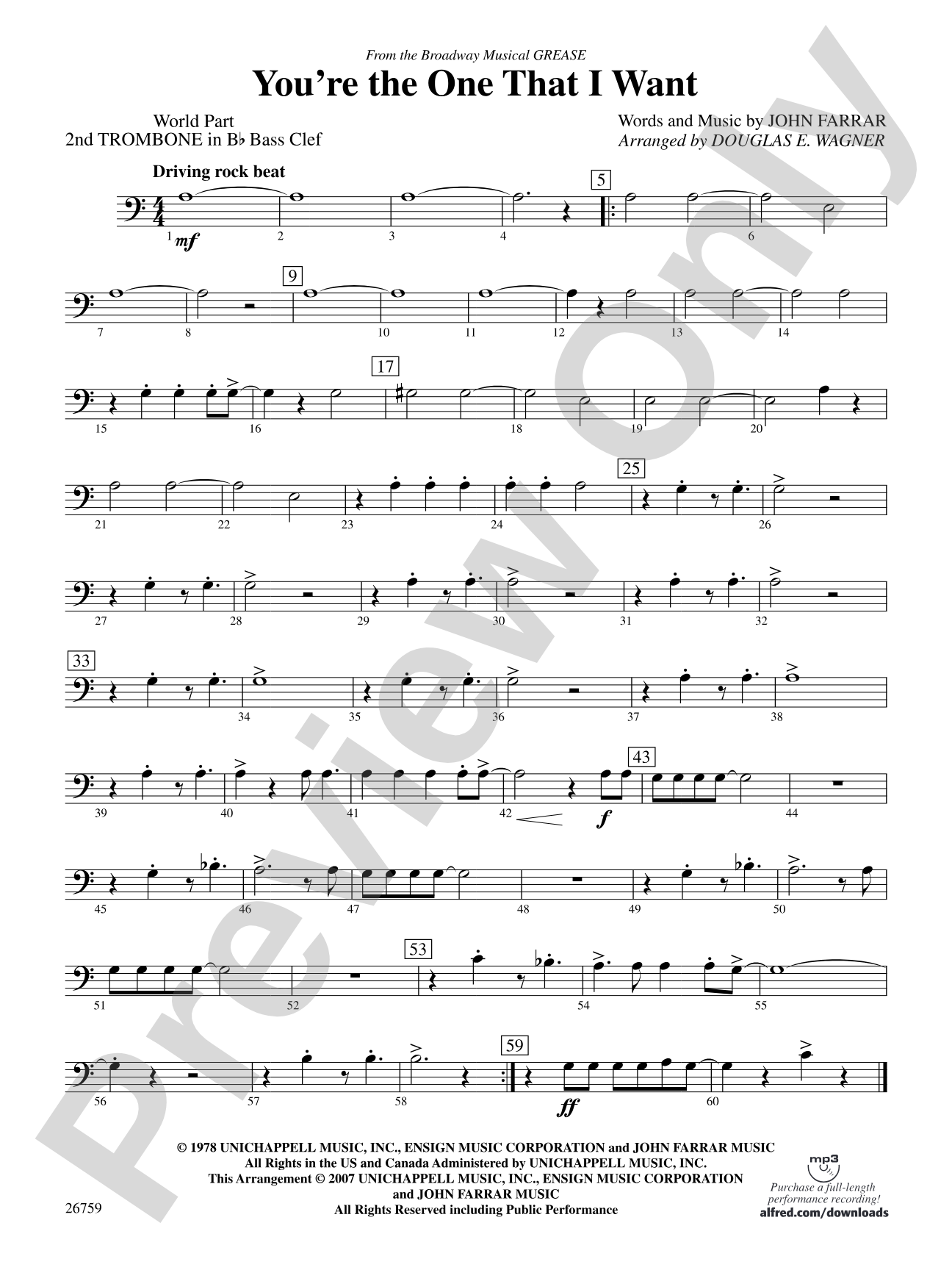 You're the One That I Want: (wp) 2nd B-flat Trombone B.C.