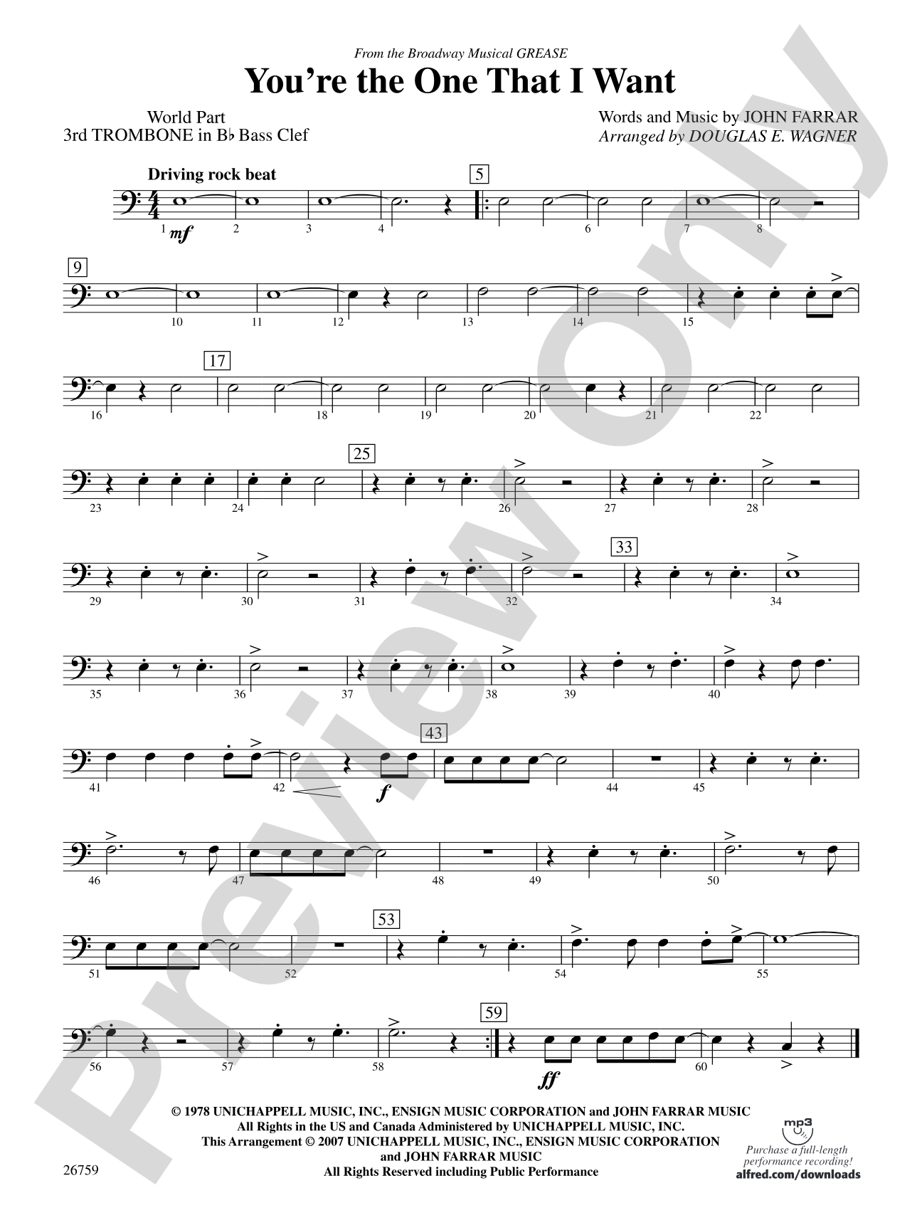 You're the One That I Want: (wp) 3rd B-flat Trombone B.C.