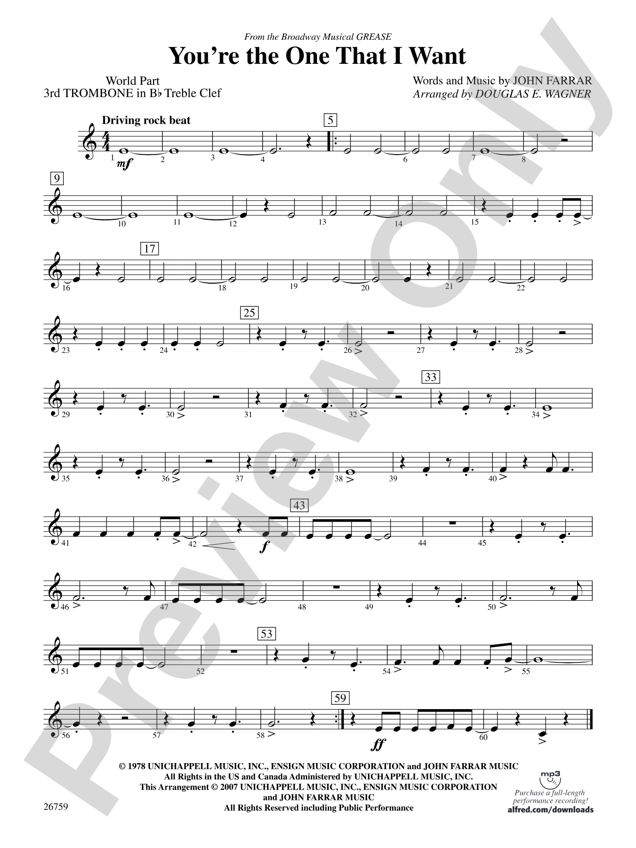 You're the One That I Want: (wp) 3rd B-flat Trombone T.C.