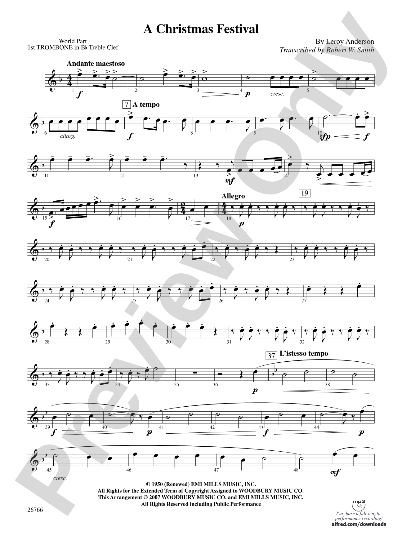 A Christmas Festival: (wp) 1st B-flat Trombone T.C.