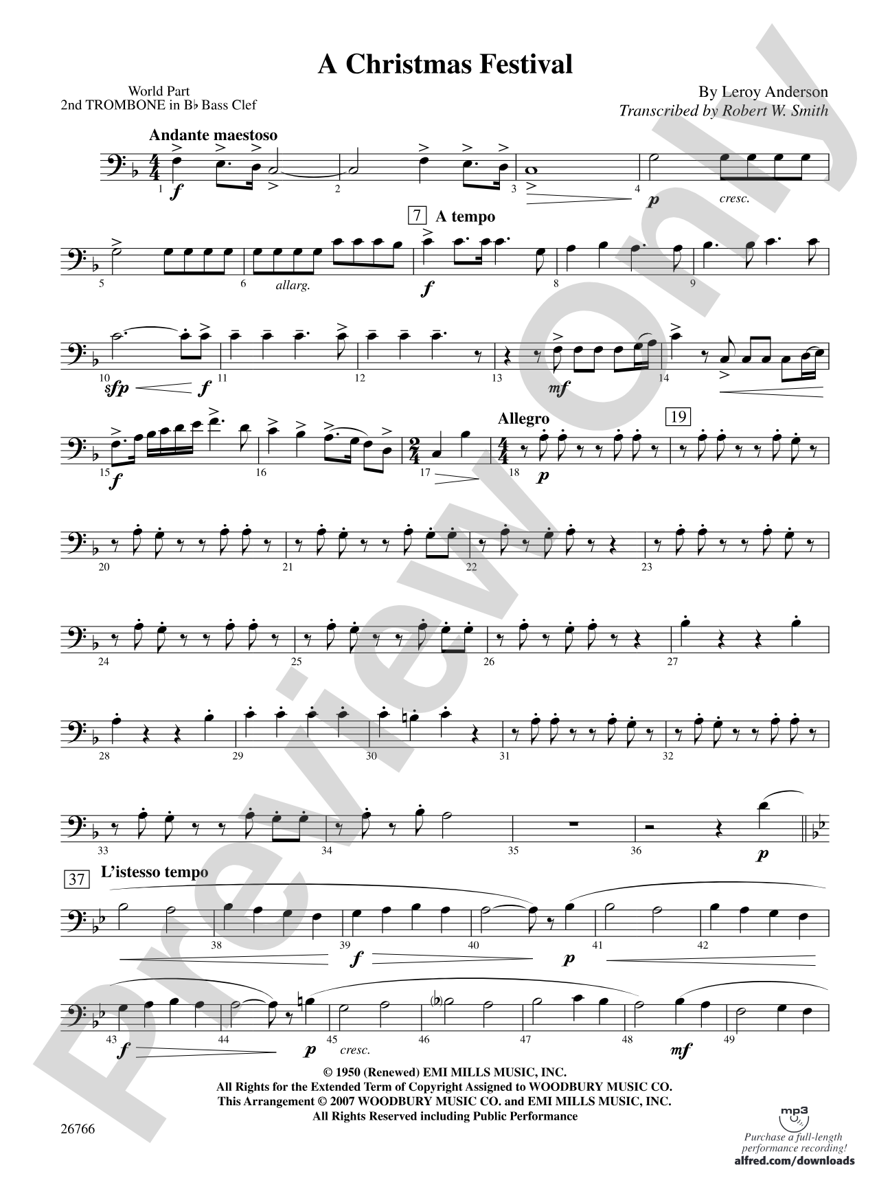 A Christmas Festival: (wp) 2nd B-flat Trombone B.C.