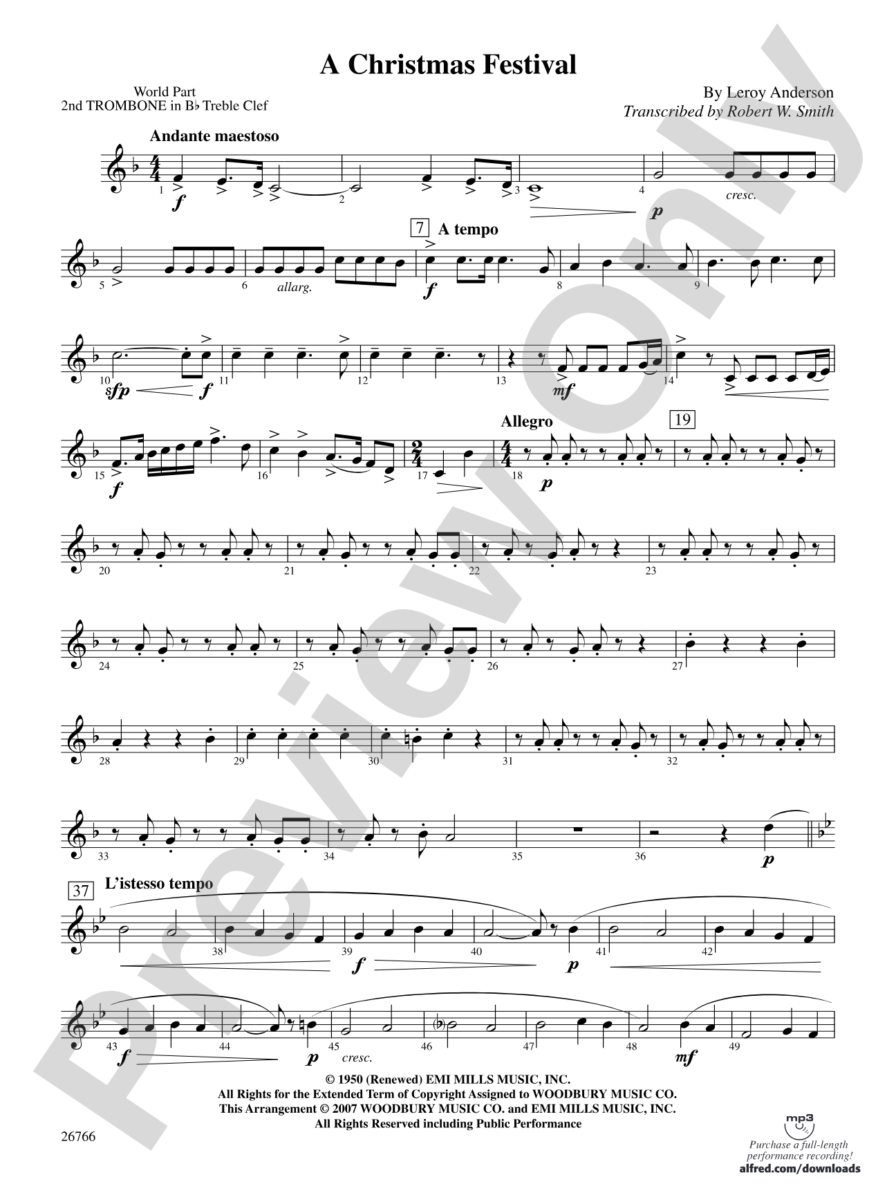A Christmas Festival: (wp) 2nd B-flat Trombone T.C.