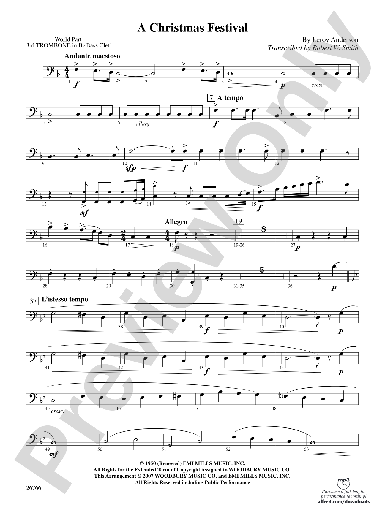 A Christmas Festival: (wp) 3rd B-flat Trombone B.C.
