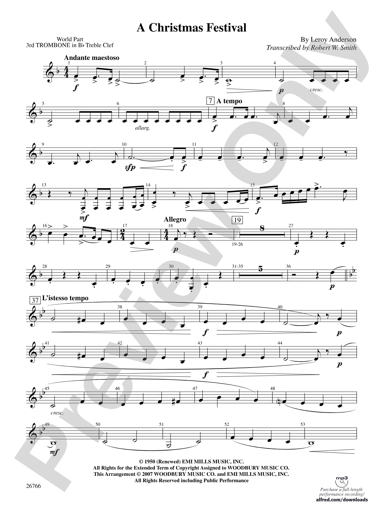 A Christmas Festival: (wp) 3rd B-flat Trombone T.C.