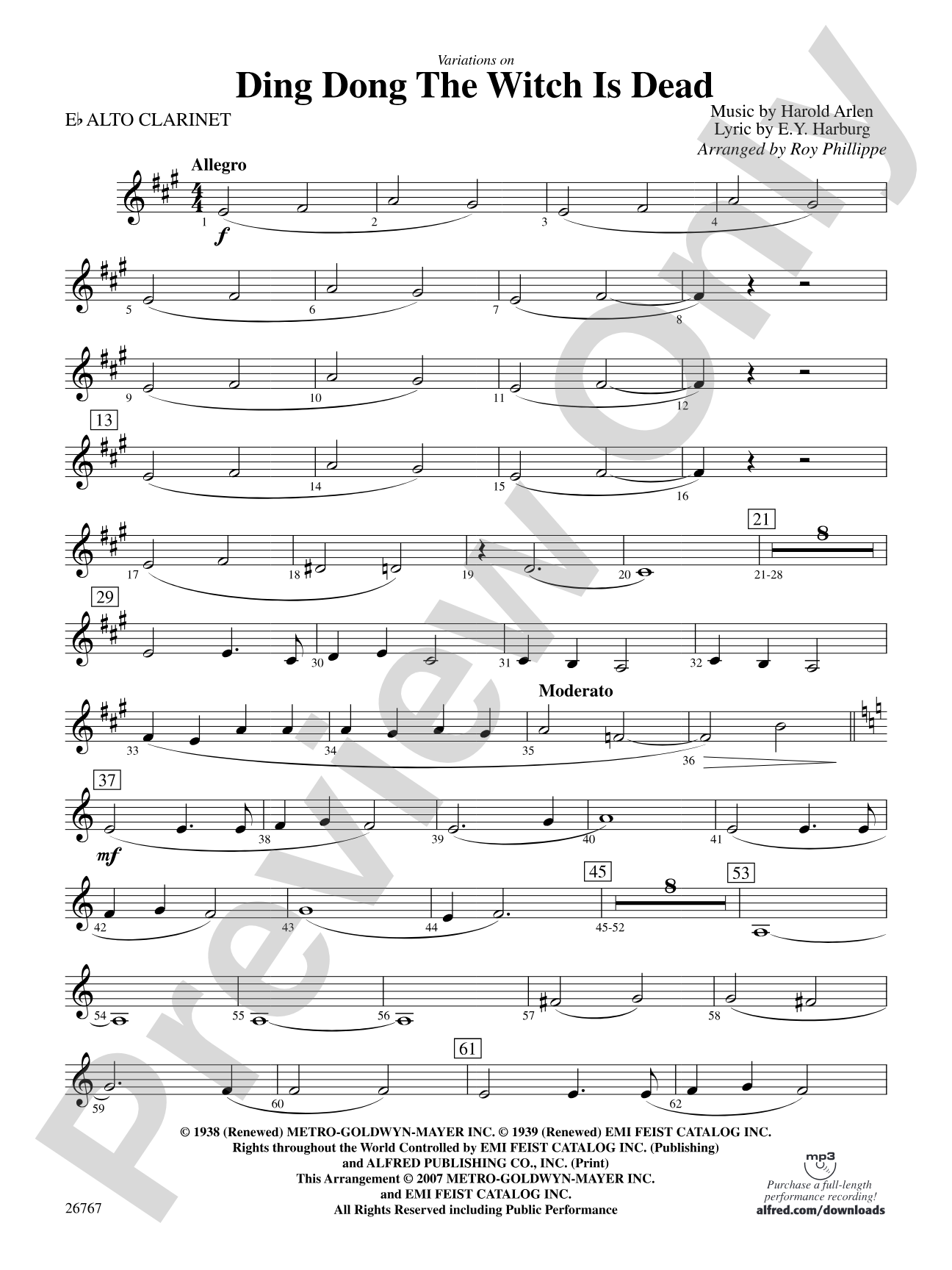 Variations on Ding Dong the Witch Is Dead (fromThe Wizard of Oz): E-flat Alto Clarinet