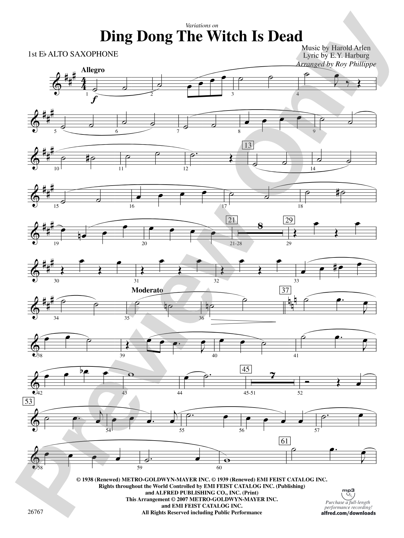 Variations on Ding Dong the Witch Is Dead (fromThe Wizard of Oz): E-flat Alto Saxophone