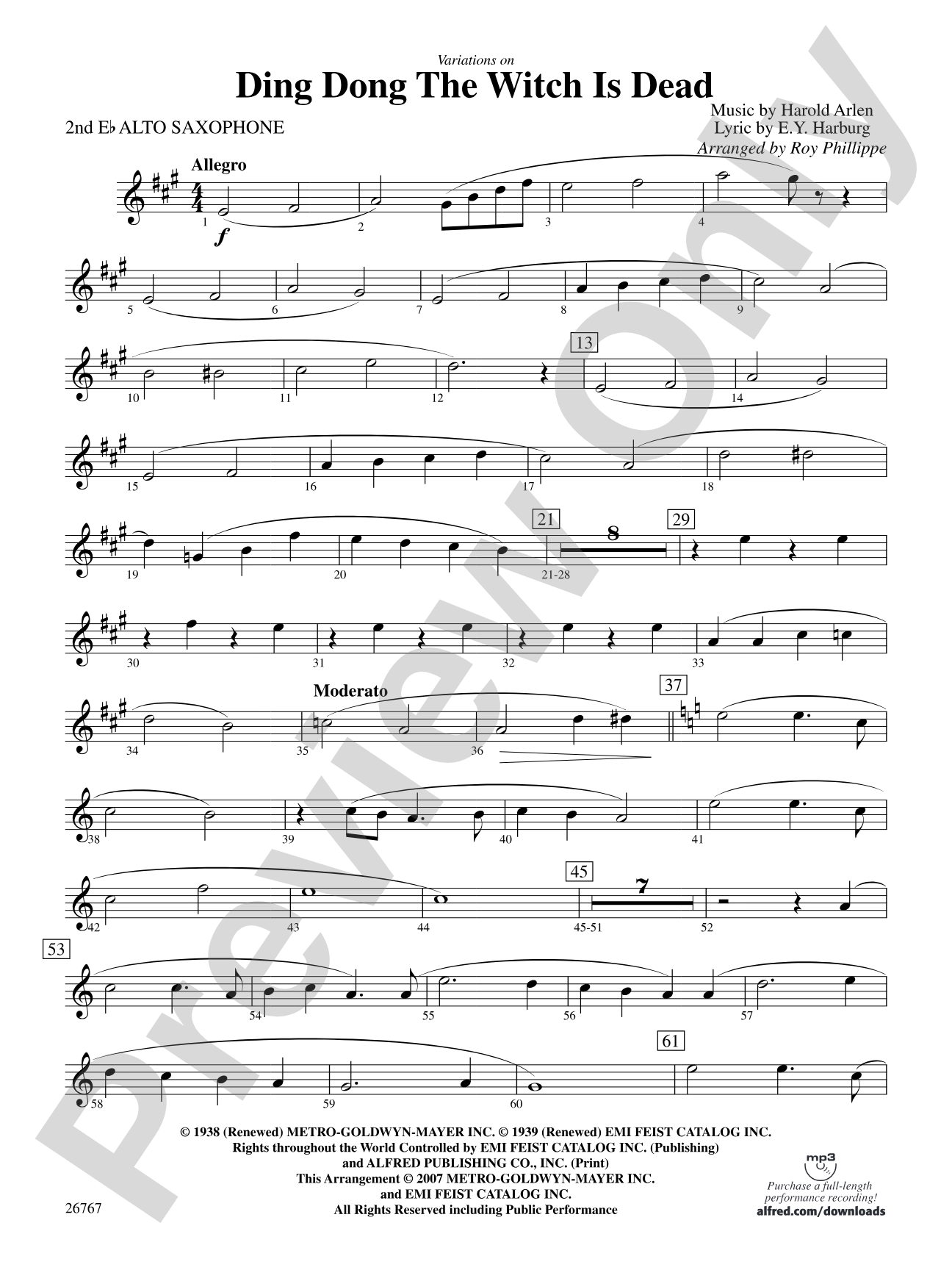 Variations on Ding Dong the Witch Is Dead (fromThe Wizard of Oz): 2nd E-flat Alto Saxophone