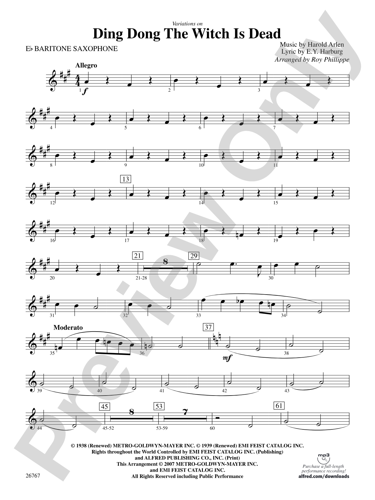 Variations on Ding Dong the Witch Is Dead (fromThe Wizard of Oz): E-flat Baritone Saxophone
