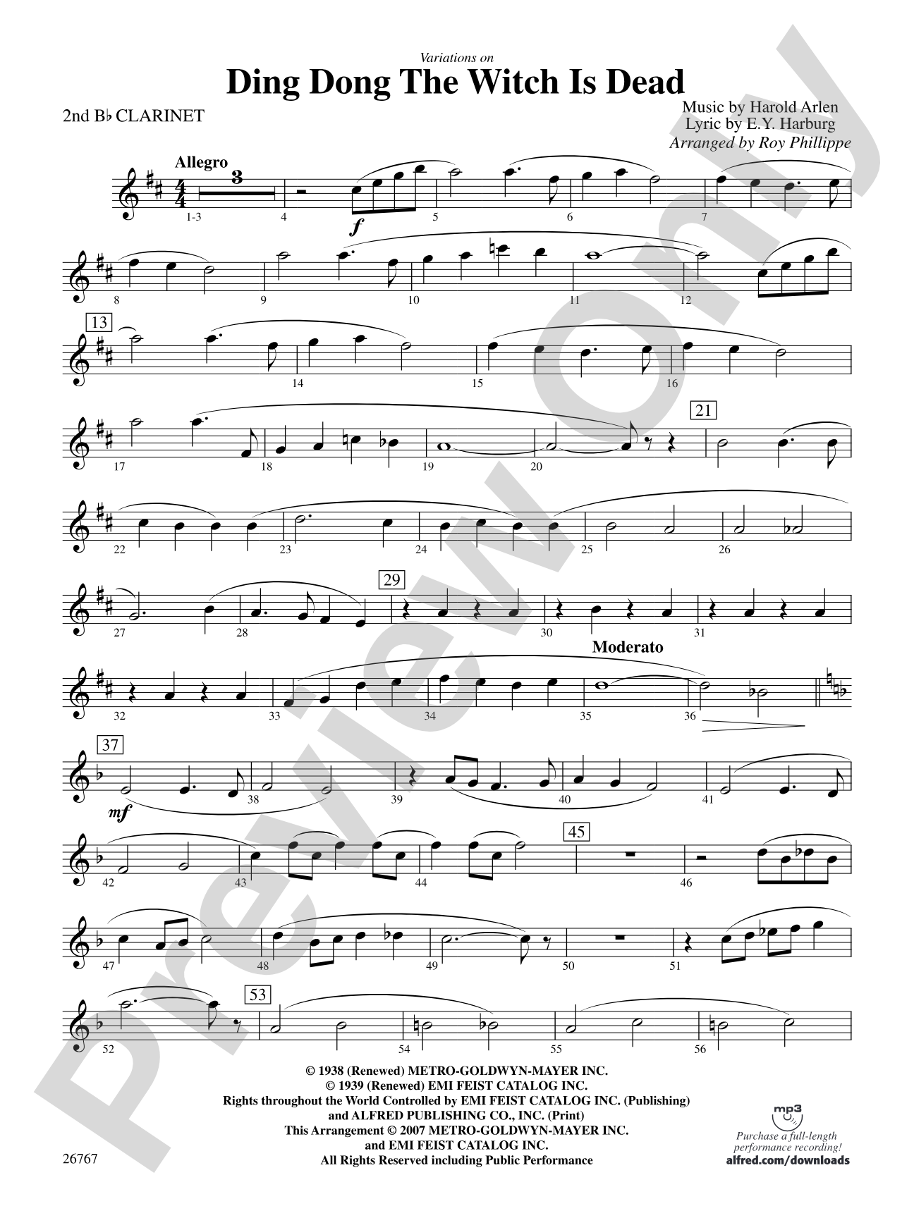 Variations on Ding Dong the Witch Is Dead (fromThe Wizard of Oz): 2nd B-flat Clarinet