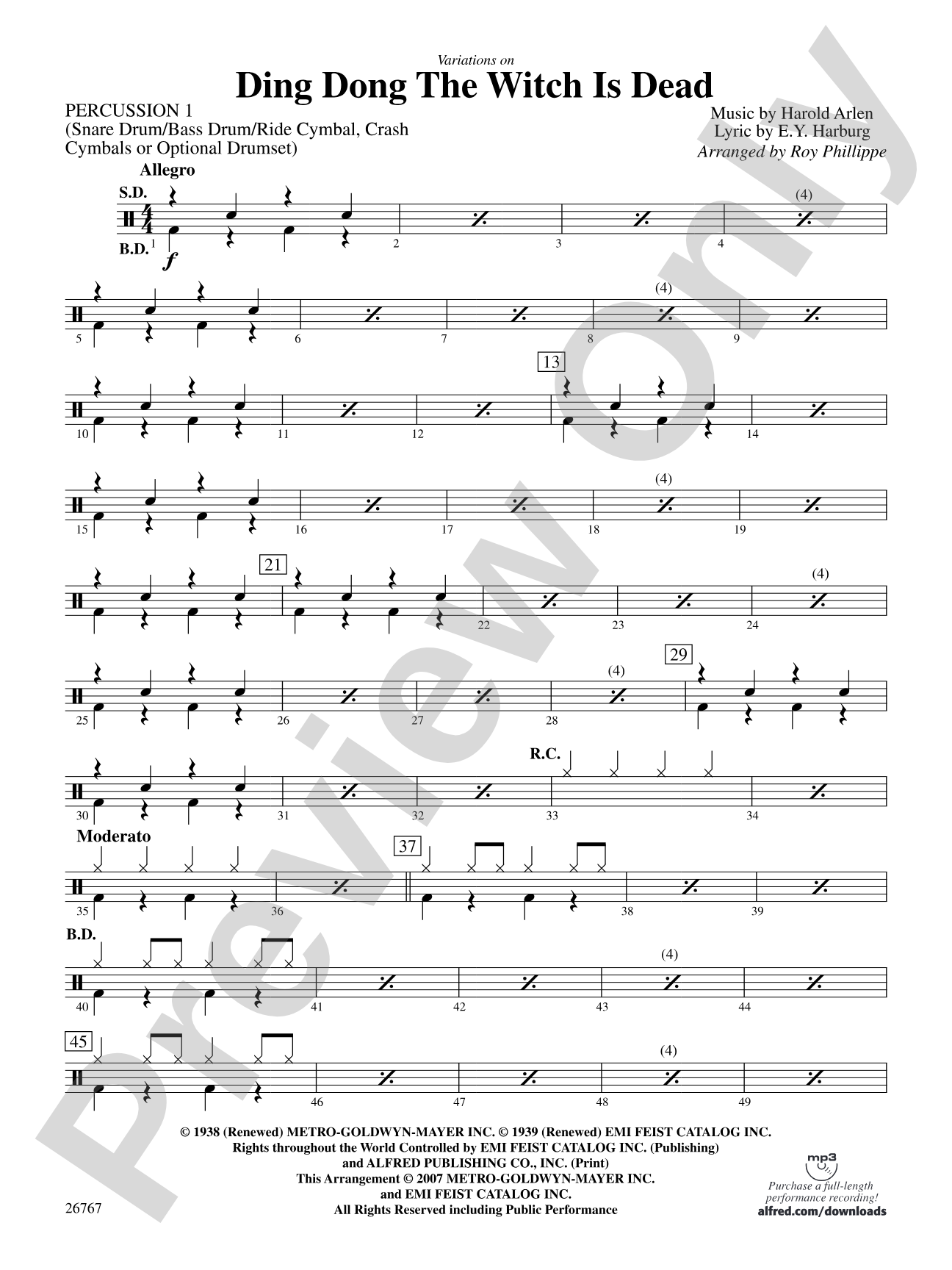 Variations on Ding Dong the Witch Is Dead (fromThe Wizard of Oz): 1st Percussion