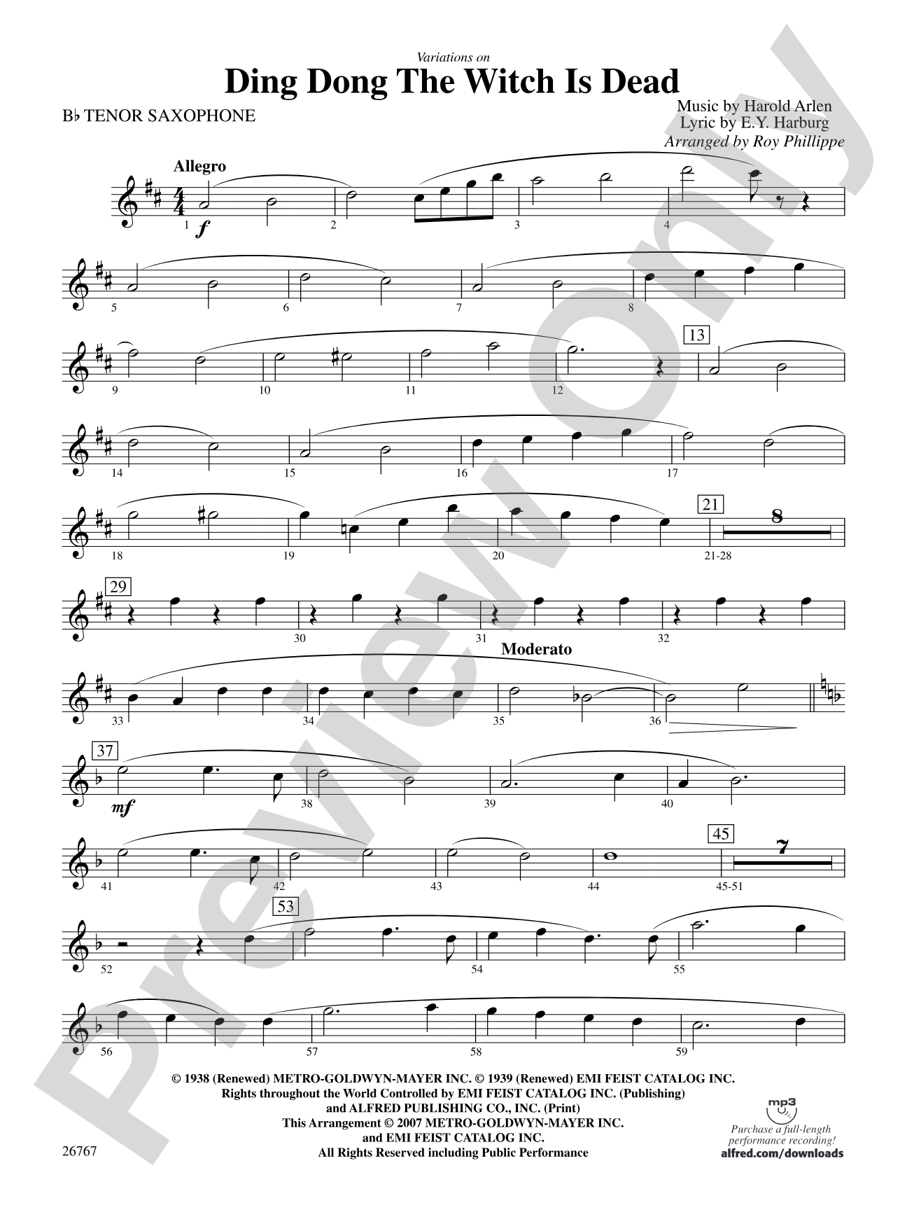 Variations on Ding Dong the Witch Is Dead (fromThe Wizard of Oz): B-flat Tenor Saxophone