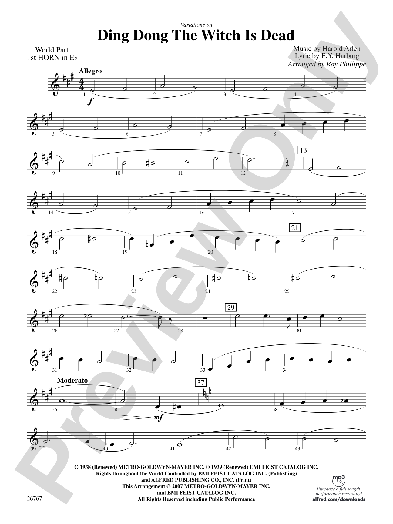 Variations on Ding Dong the Witch Is Dead (fromThe Wizard of Oz): (wp) 1st Horn in E-flat