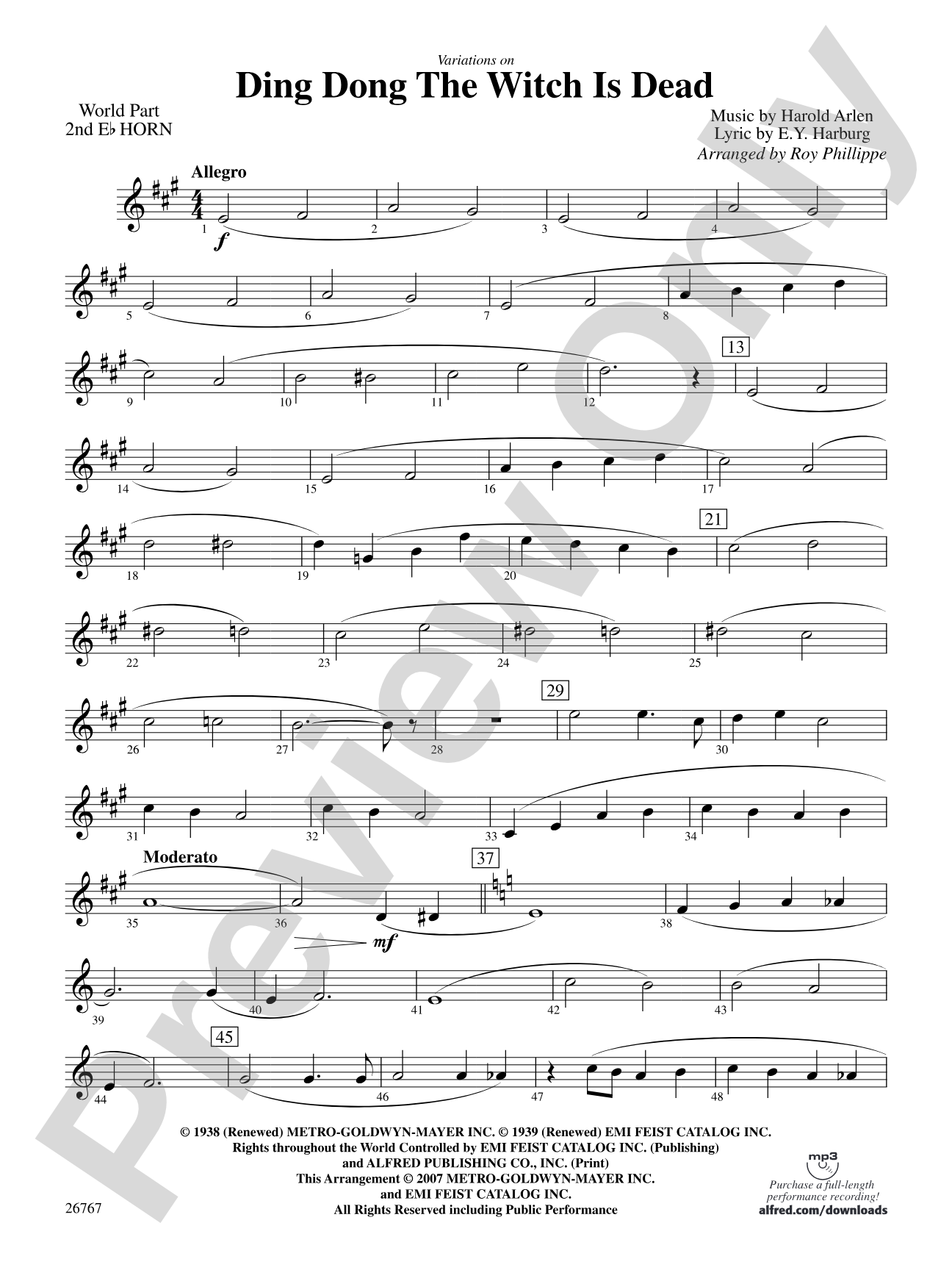 Variations on Ding Dong the Witch Is Dead (fromThe Wizard of Oz): (wp) 2nd Horn in E-flat