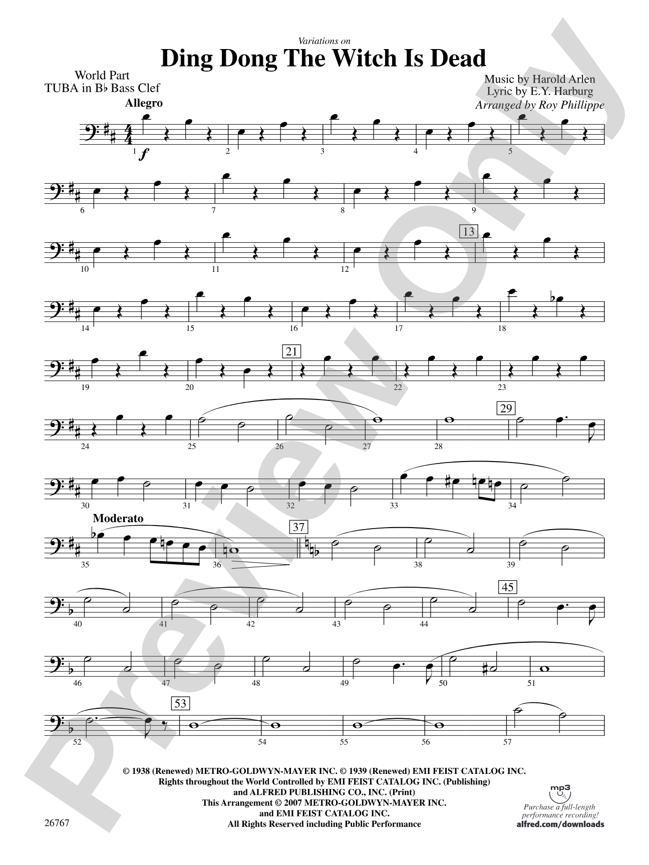 Variations on Ding Dong the Witch Is Dead (fromThe Wizard of Oz): (wp) B-flat Tuba B.C.