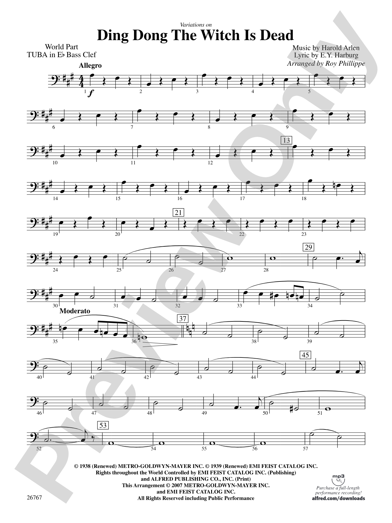 Variations on Ding Dong the Witch Is Dead (fromThe Wizard of Oz): (wp) E-flat Tuba B.C.