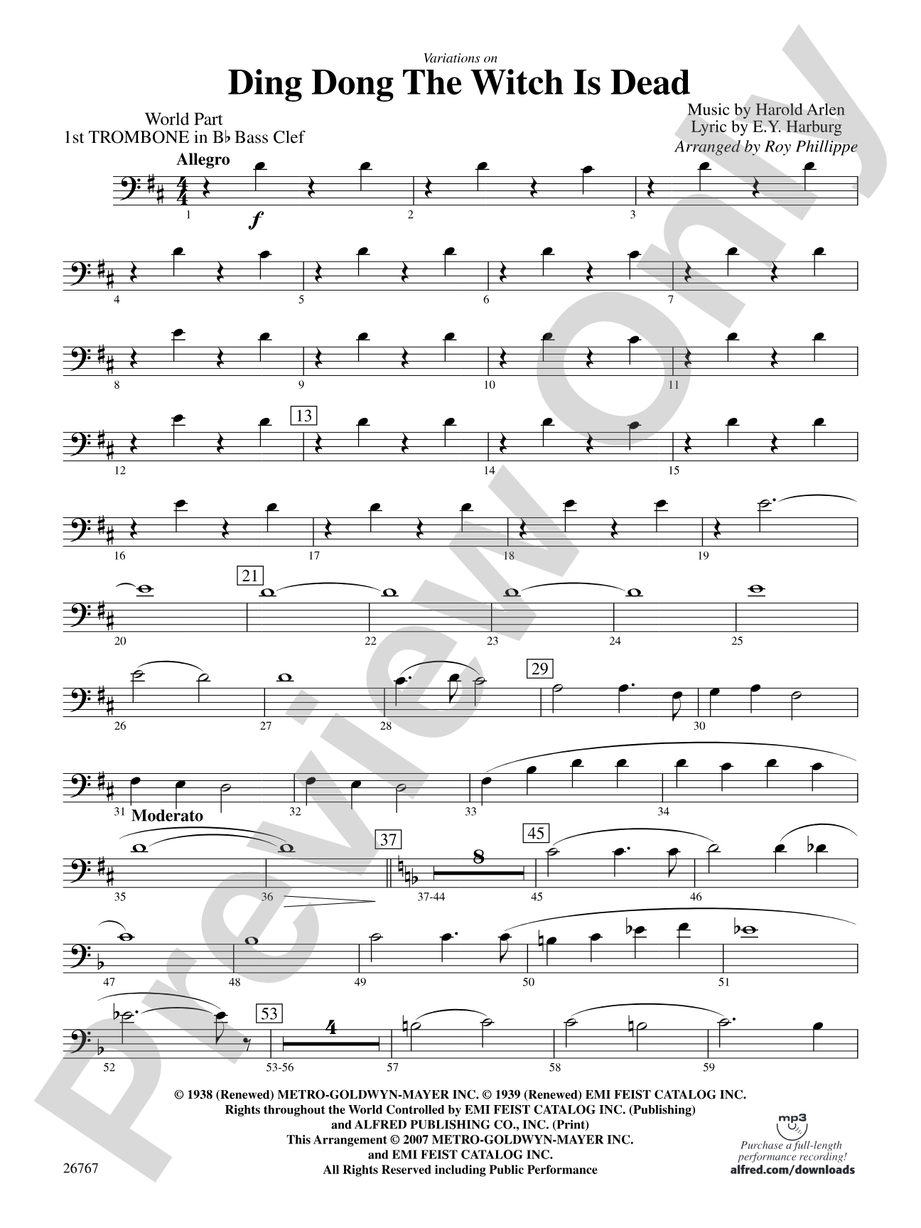 Variations on Ding Dong the Witch Is Dead (fromThe Wizard of Oz): (wp) 1st B-flat Trombone B.C.