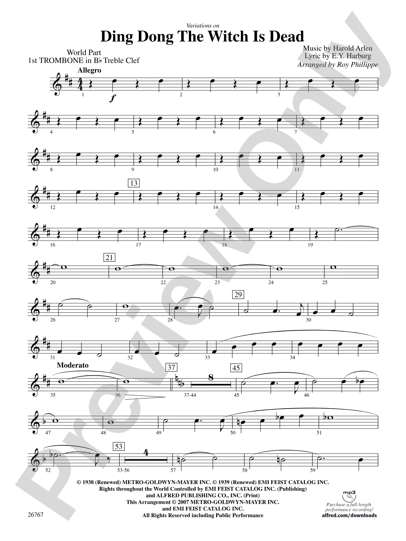Variations on Ding Dong the Witch Is Dead (fromThe Wizard of Oz): (wp) 1st B-flat Trombone T.C.
