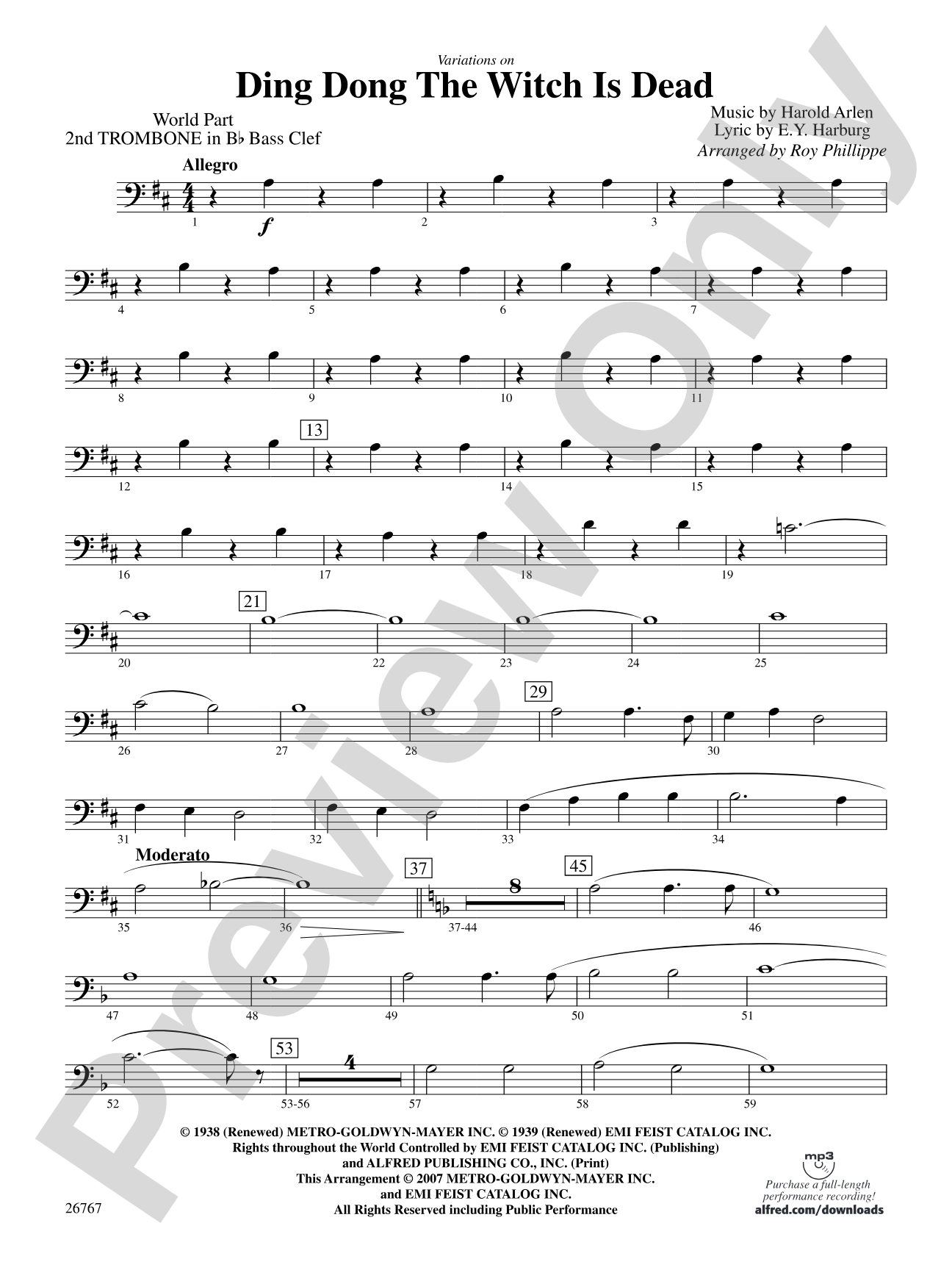 Variations on Ding Dong the Witch Is Dead (fromThe Wizard of Oz): (wp) 2nd B-flat Trombone B.C.