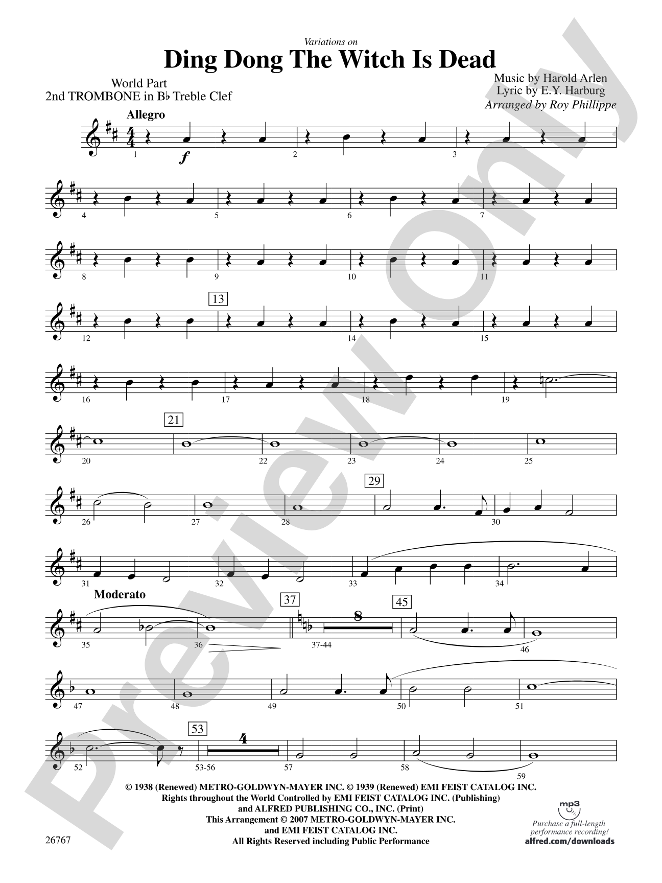 Variations on Ding Dong the Witch Is Dead (fromThe Wizard of Oz): (wp) 2nd B-flat Trombone T.C.