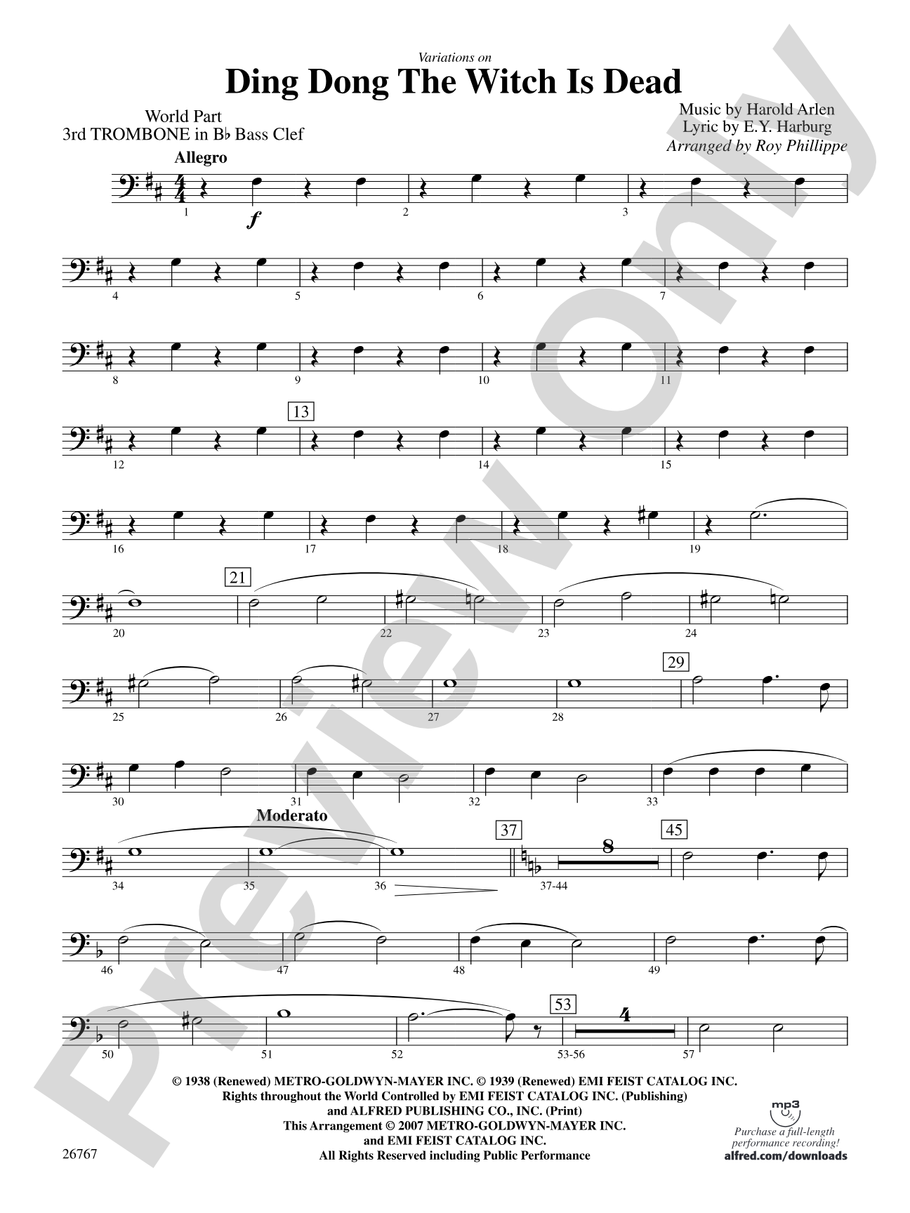Variations on Ding Dong the Witch Is Dead (fromThe Wizard of Oz): (wp) 3rd B-flat Trombone B.C.